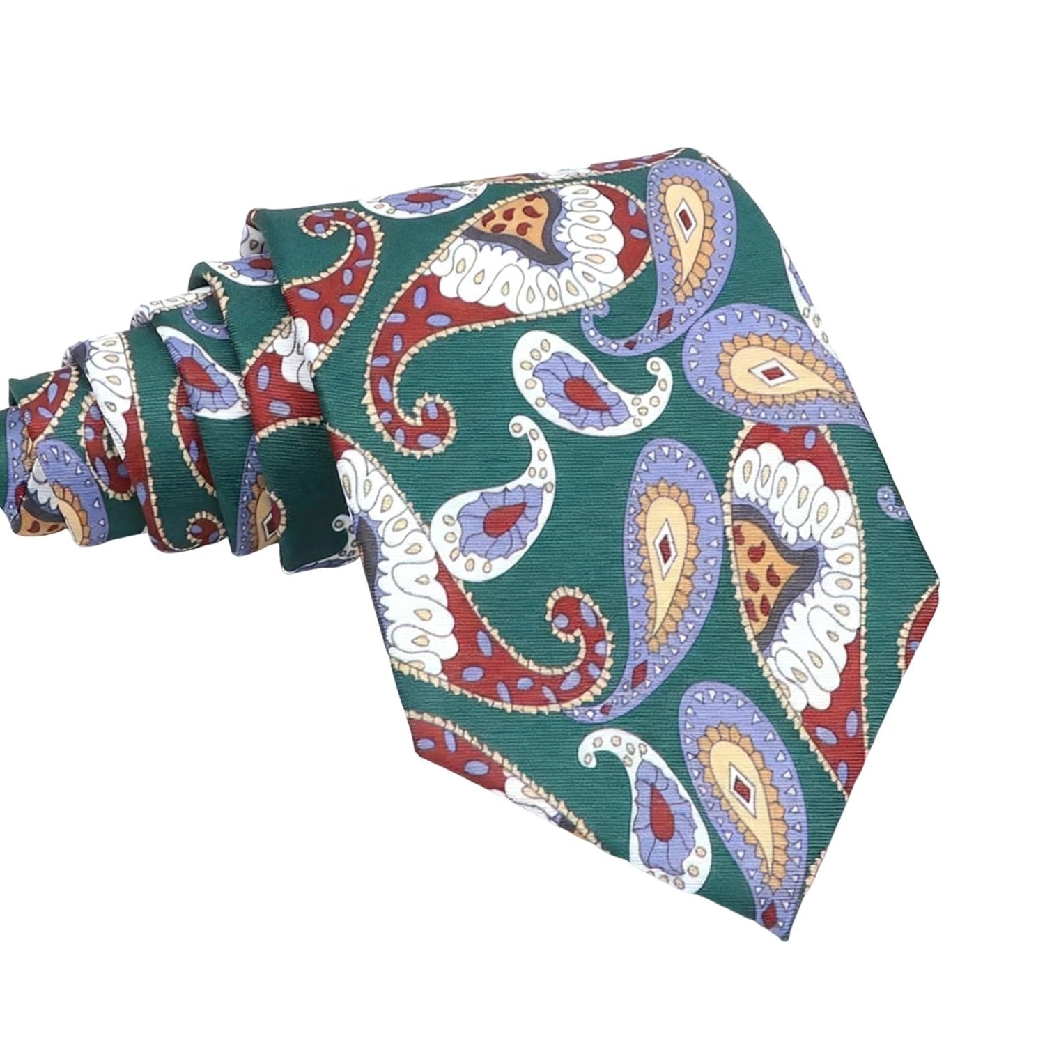 Green Necktie With Colorful Paisley