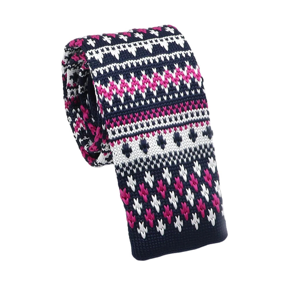 Navy Blue Pink Geometric Necktie