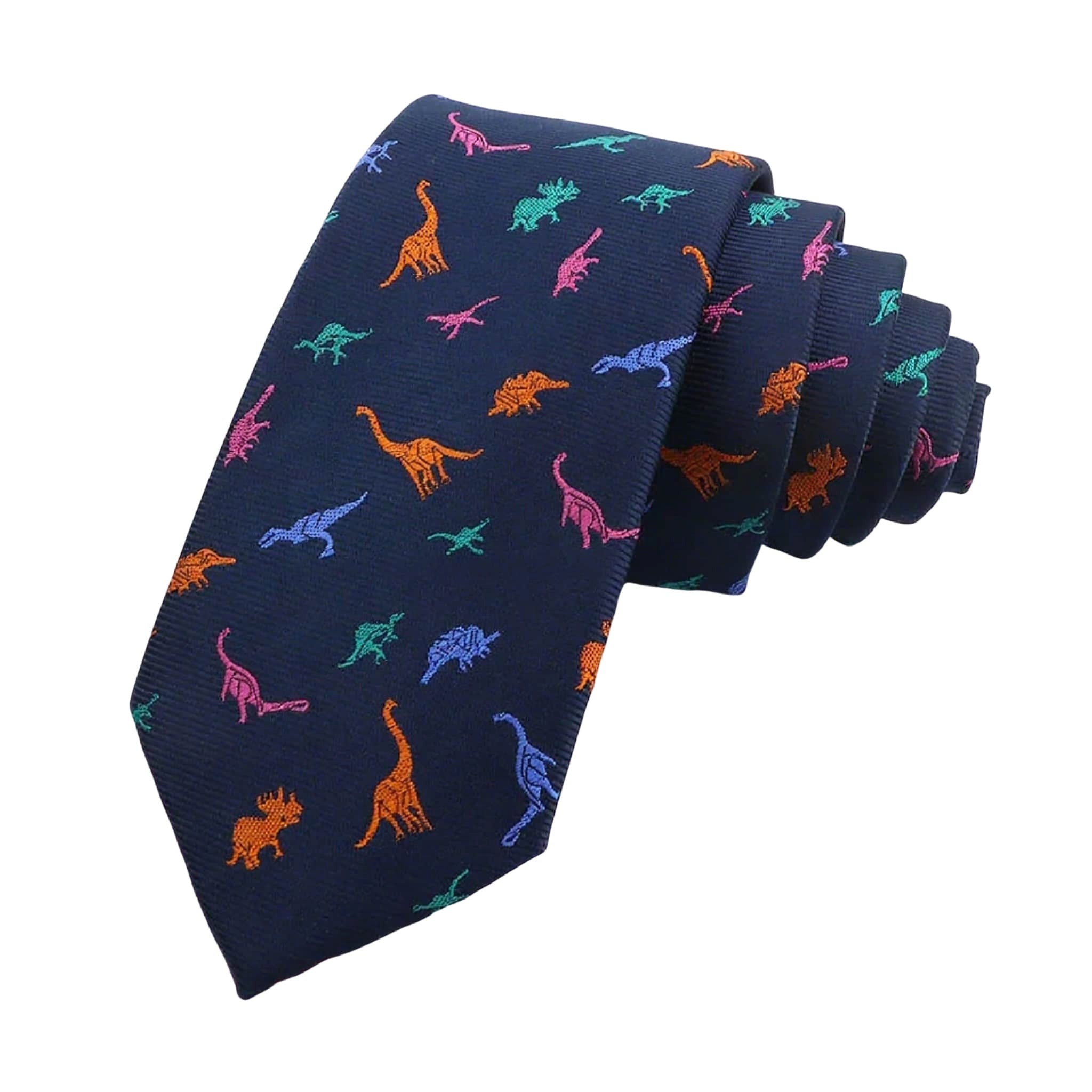 Navy Blue Orange Dinosaur Necktie