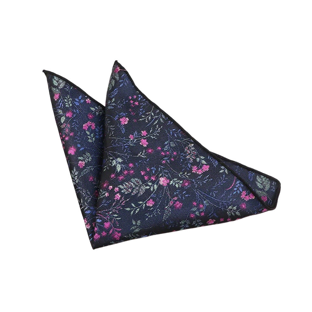 Navy Blue Pink Floral Pocket Square