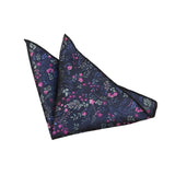 Navy Blue Pink Floral Pocket Square