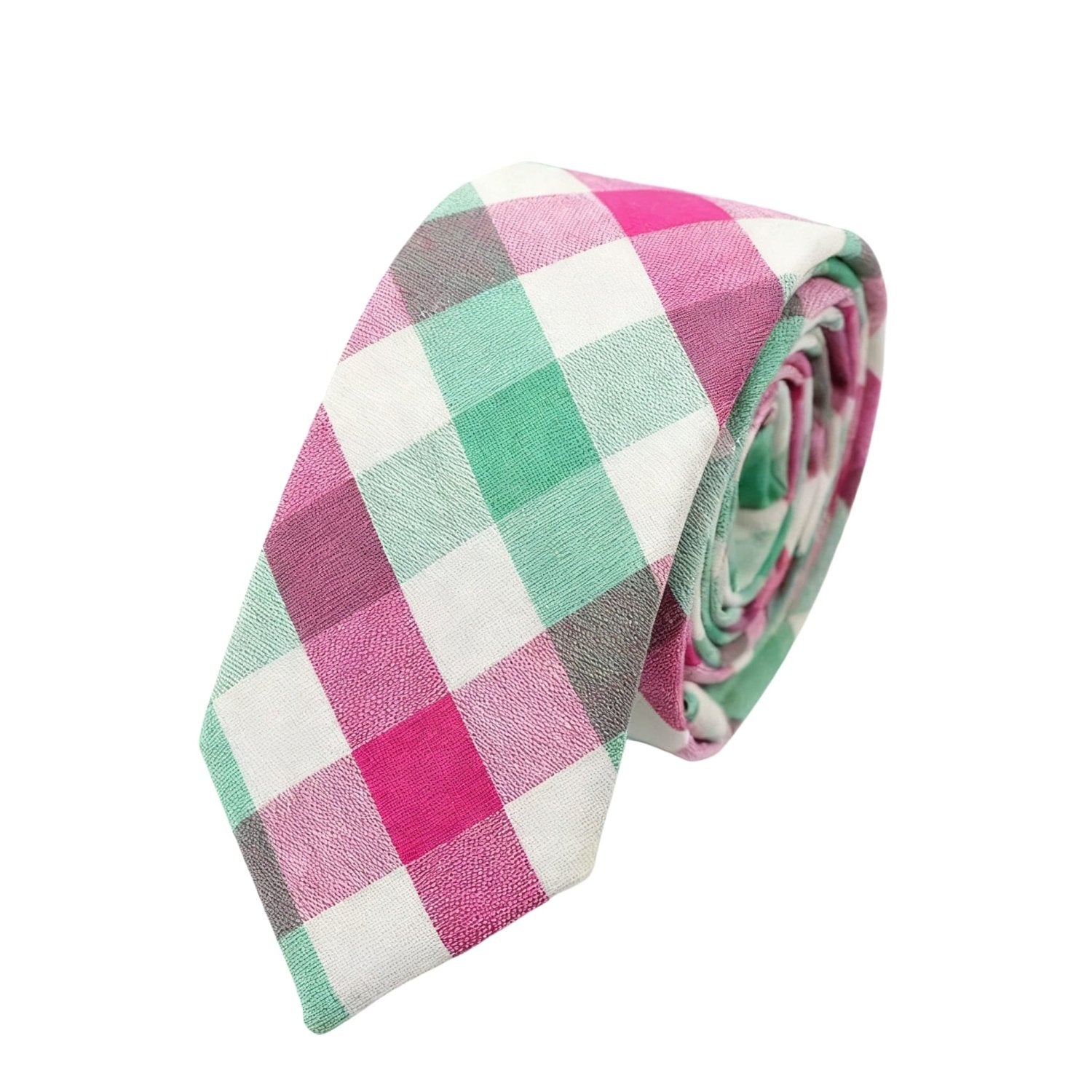 White With Black Gray Plaid Necktie