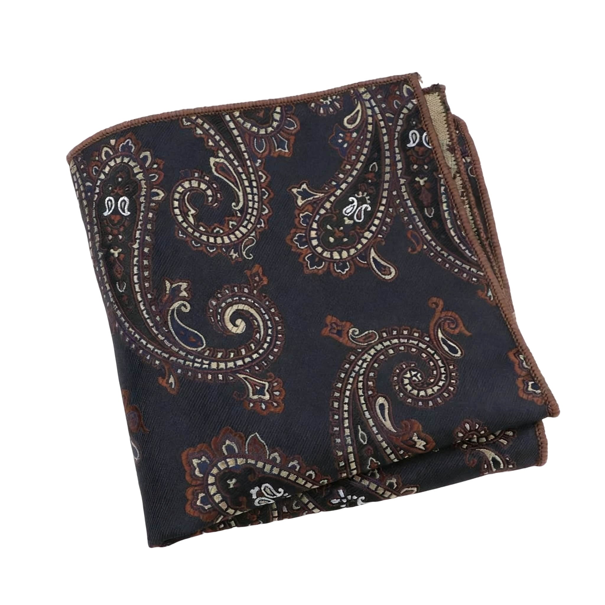 Navy Blue Brown Paisley Pocket Square