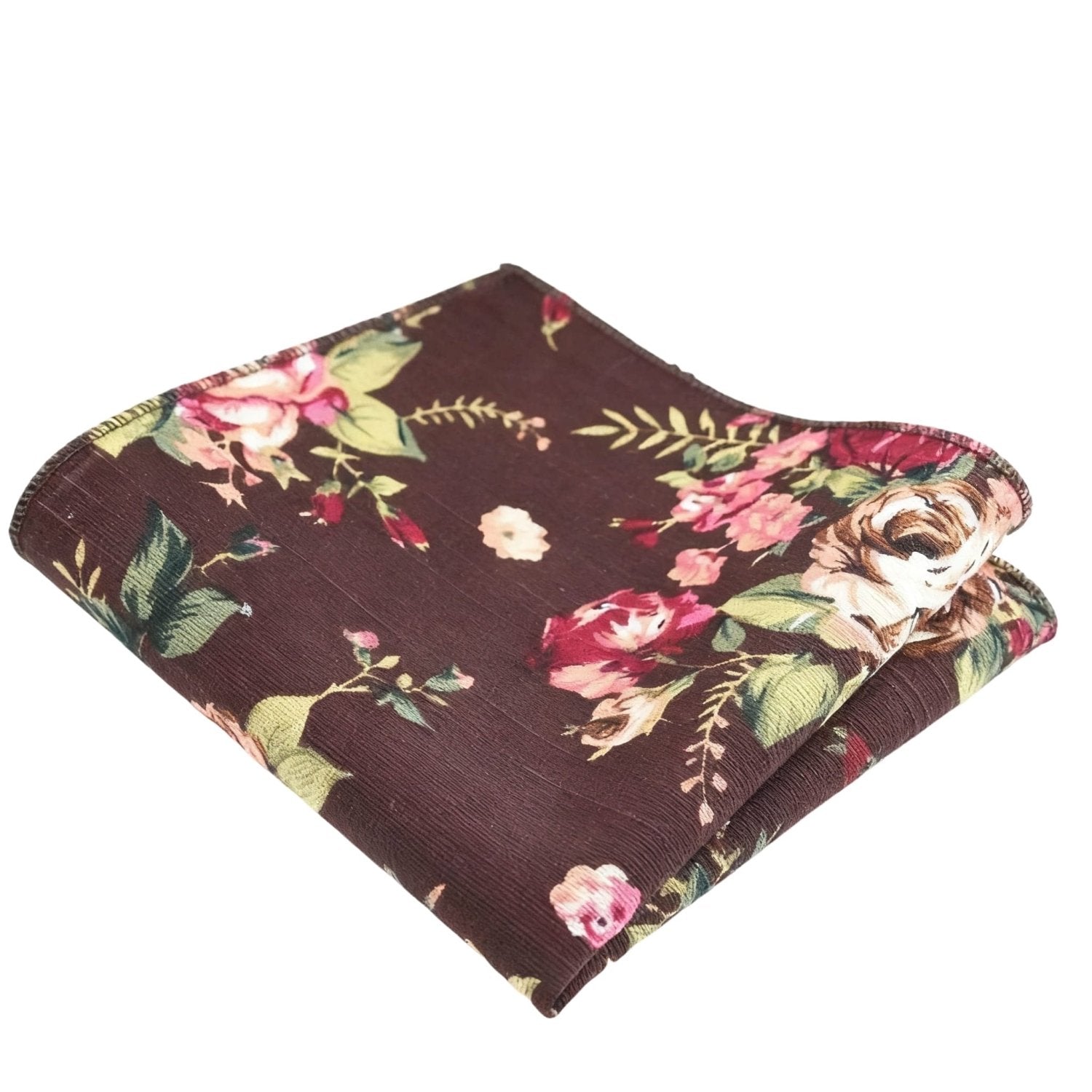 Brown With Pink Floral Pocket Square