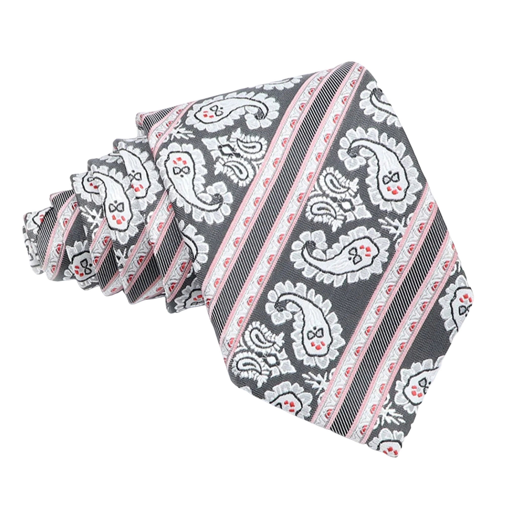 Gray White Paisley Necktie