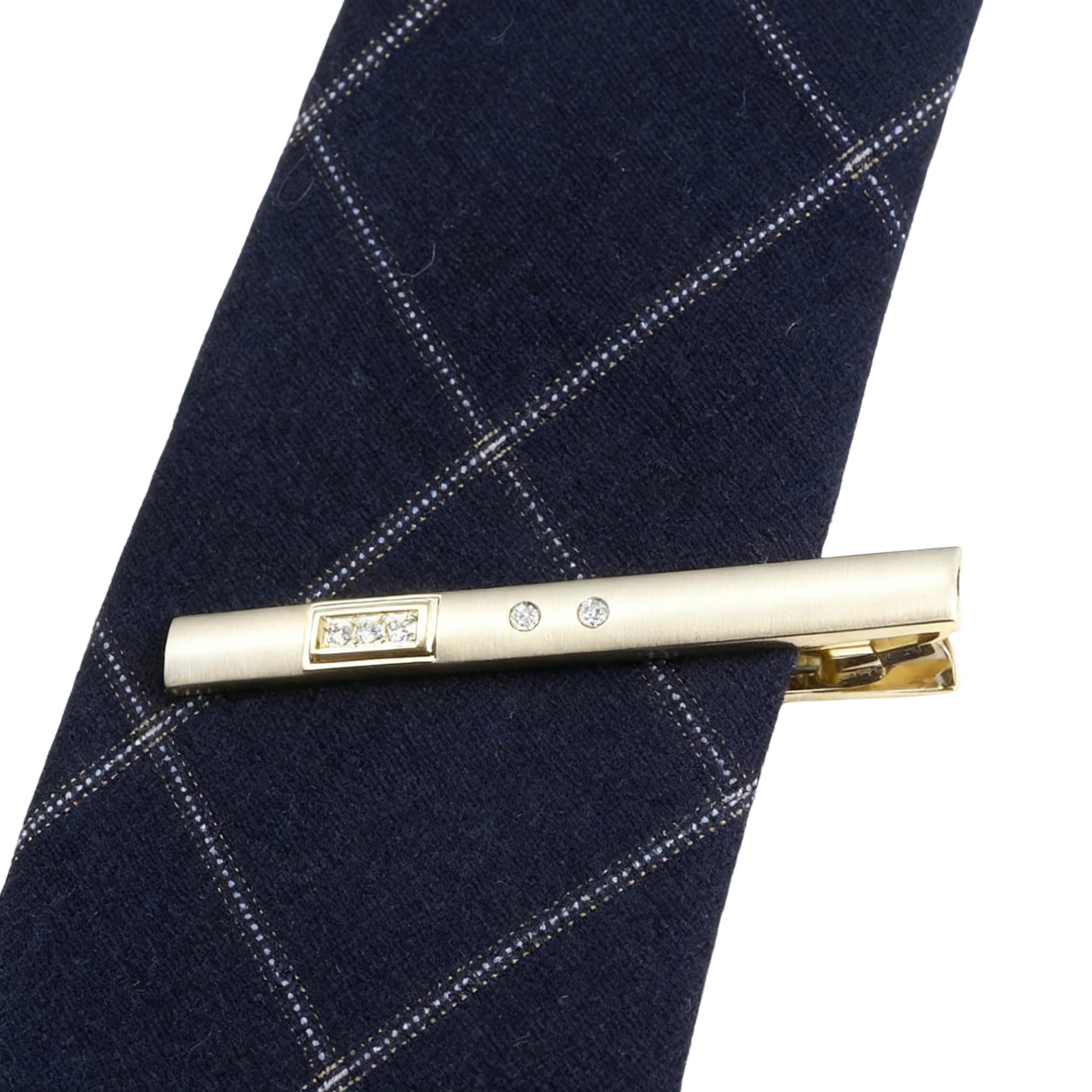 Gold White Rhinestone Tie Bar