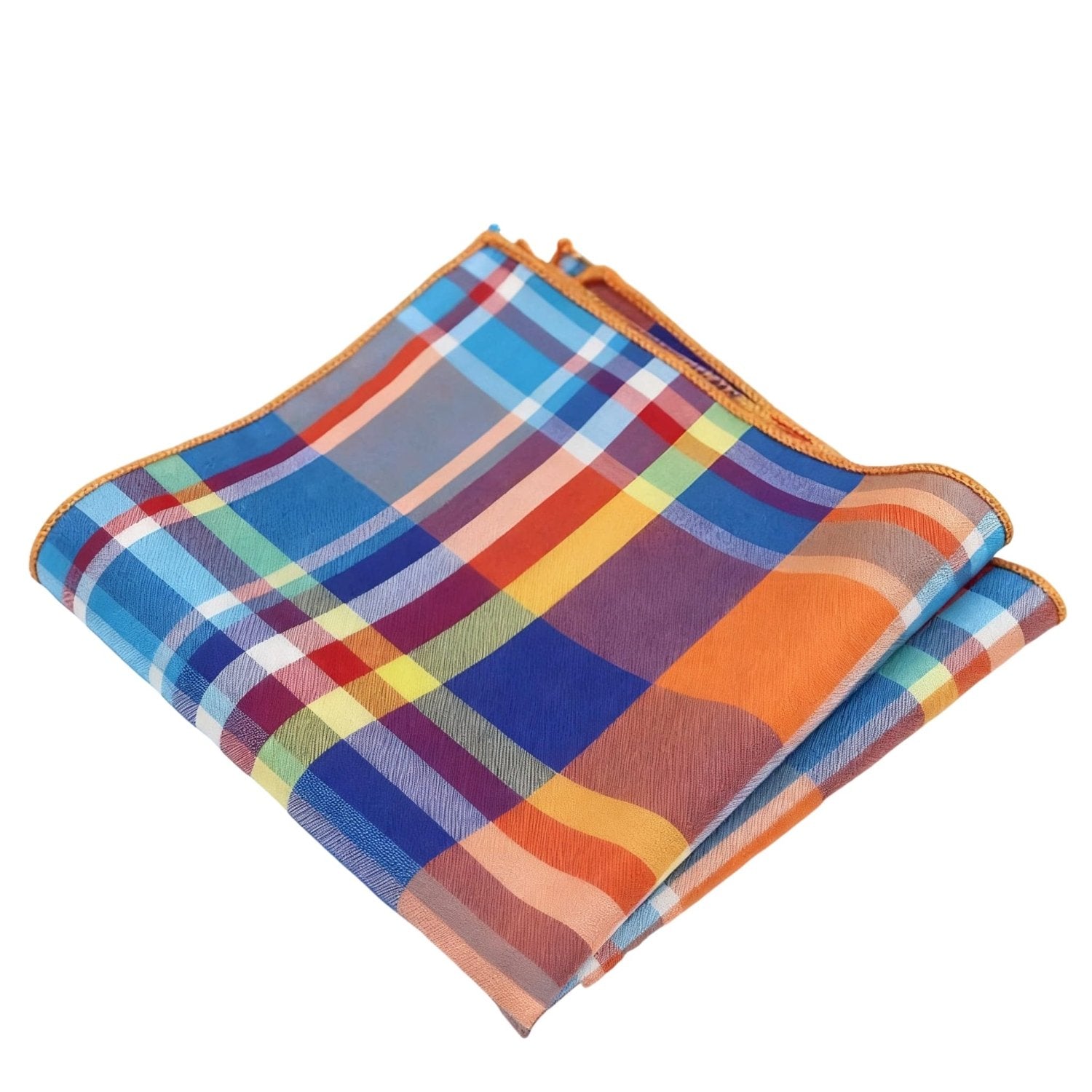 Blue with Colorful Plaid Pocket Square