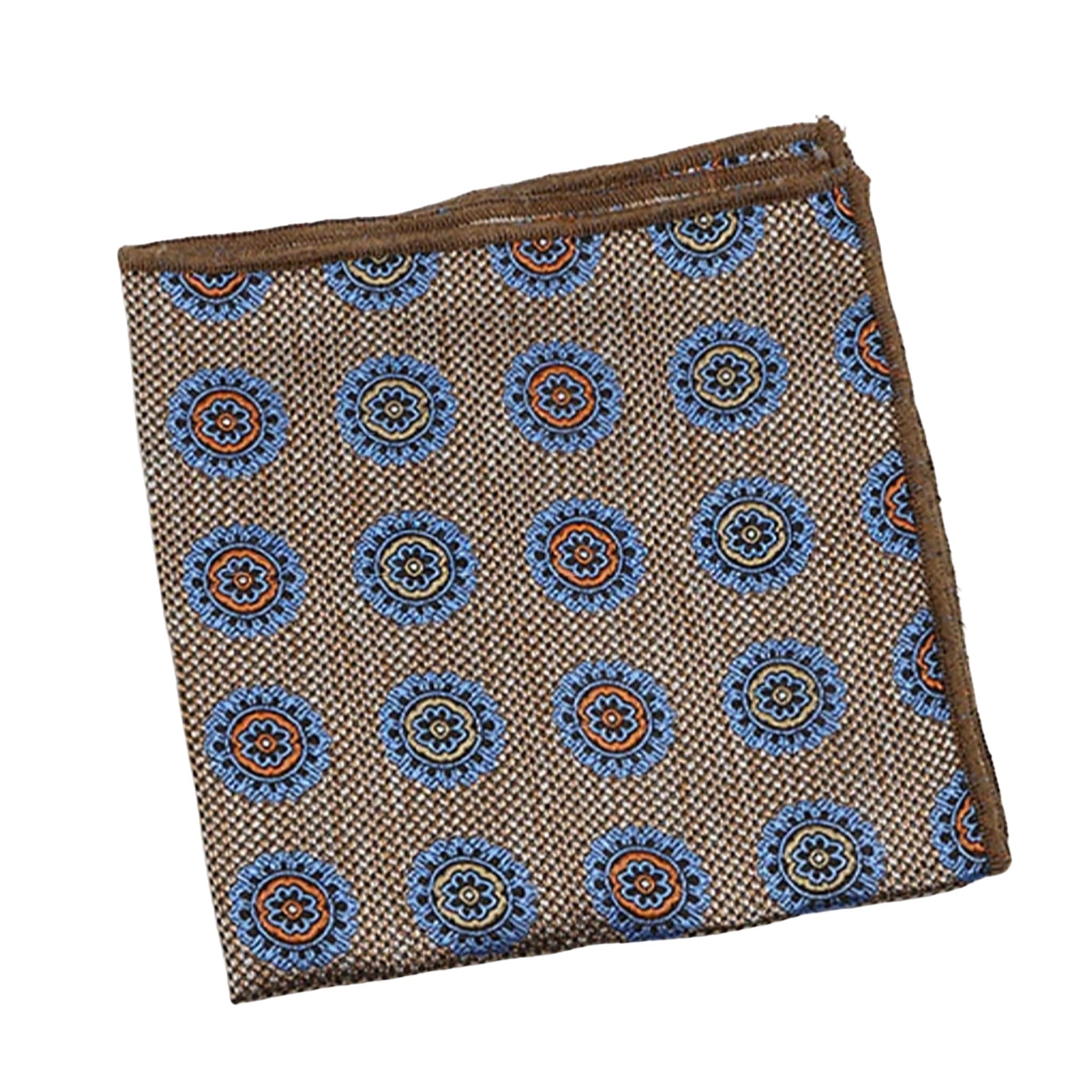 Brown Blue Medallion Pocket Square