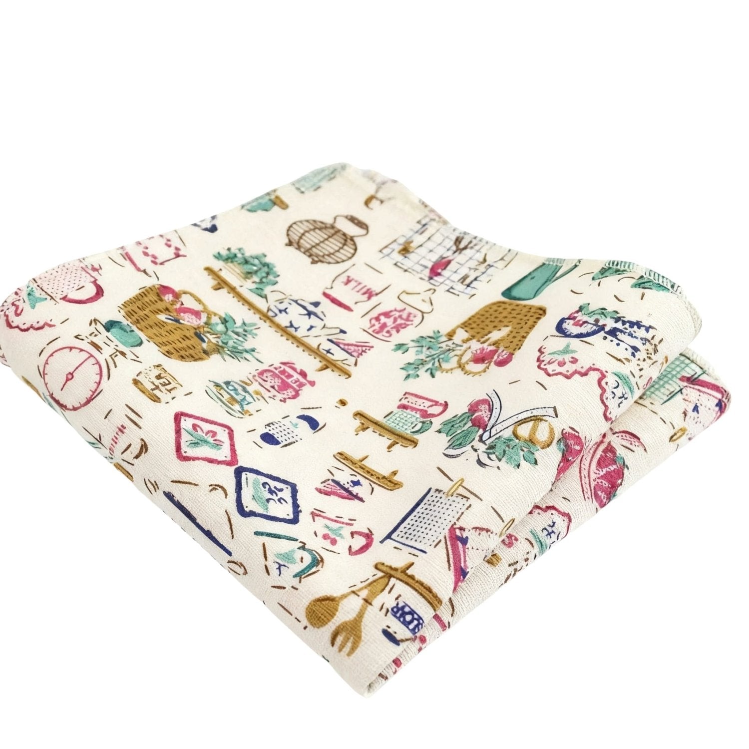 Beige With Colorful Kitchen-themed Pocket Square