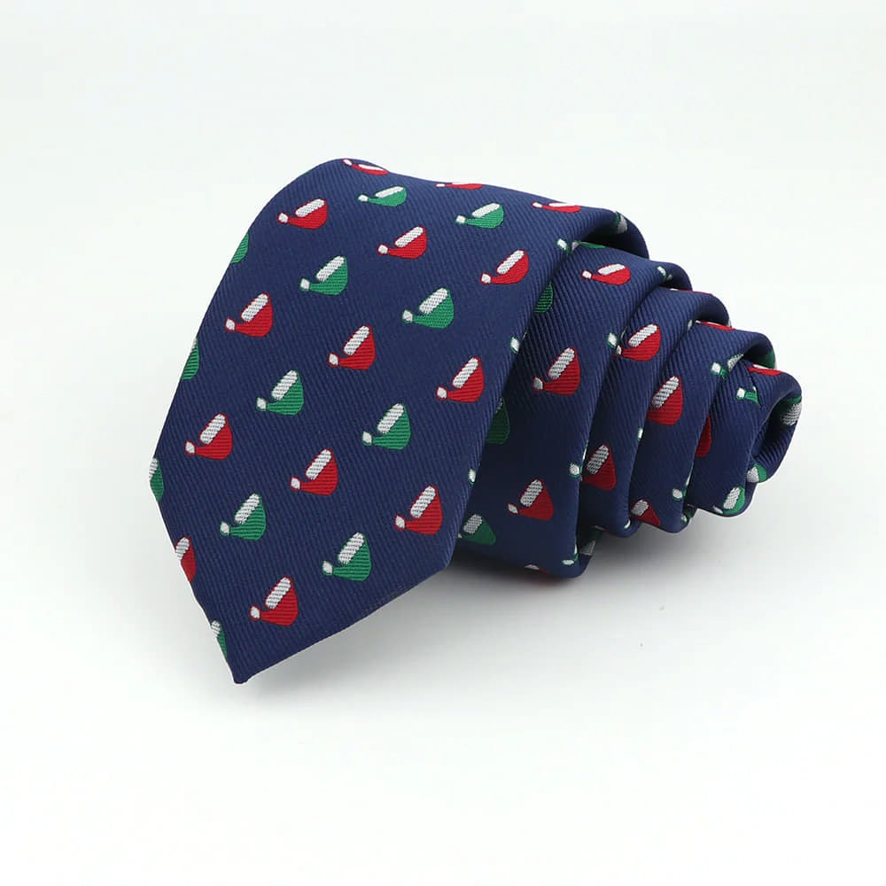 Navy Blue With Red And Green Santa Hat Necktie