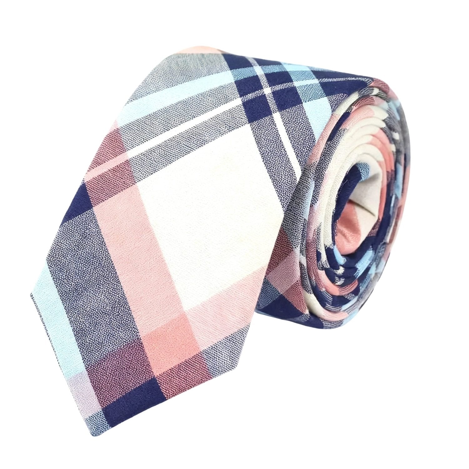 White with Blue Pink Plaid Necktie