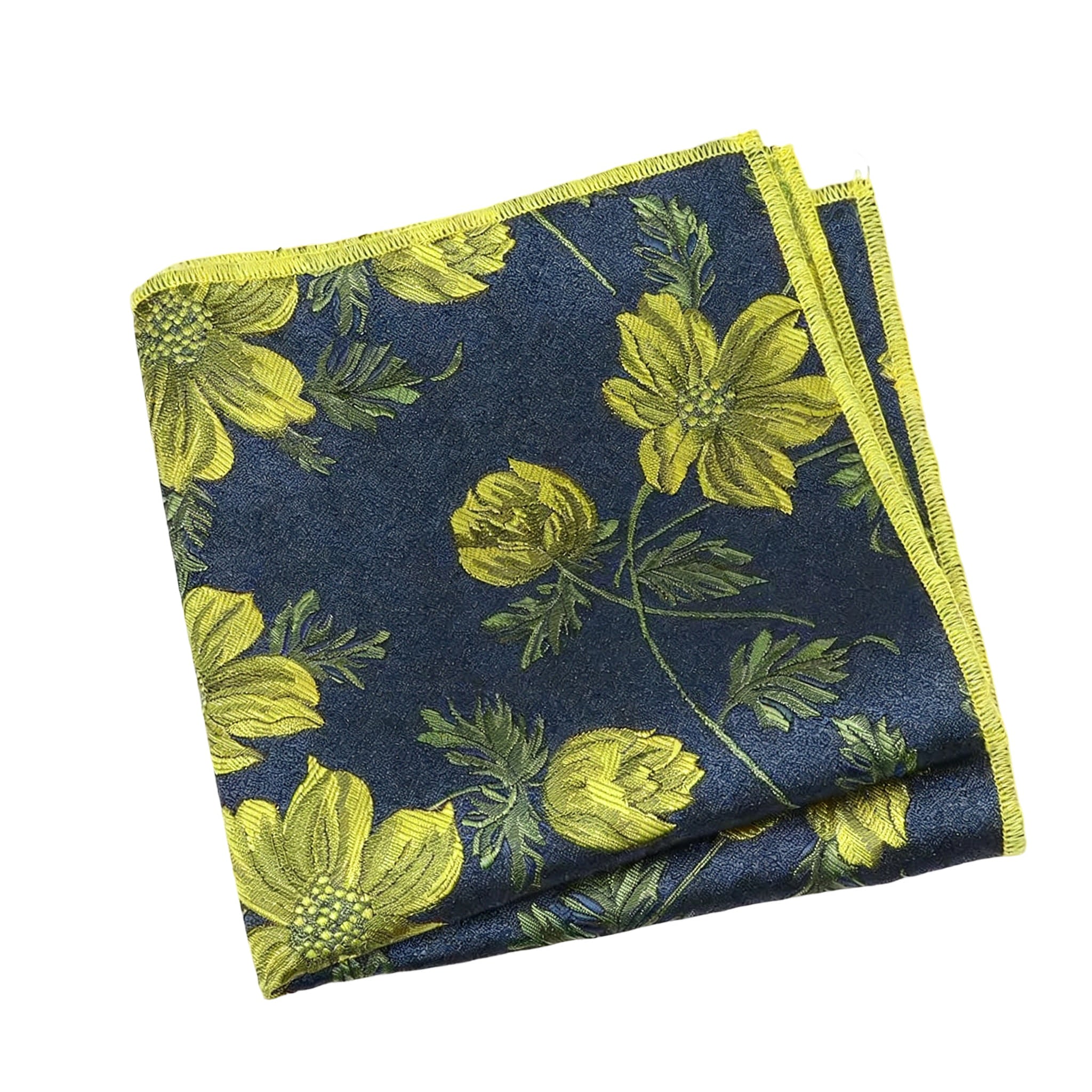 Navy Blue Yellow Floral Pocket Square