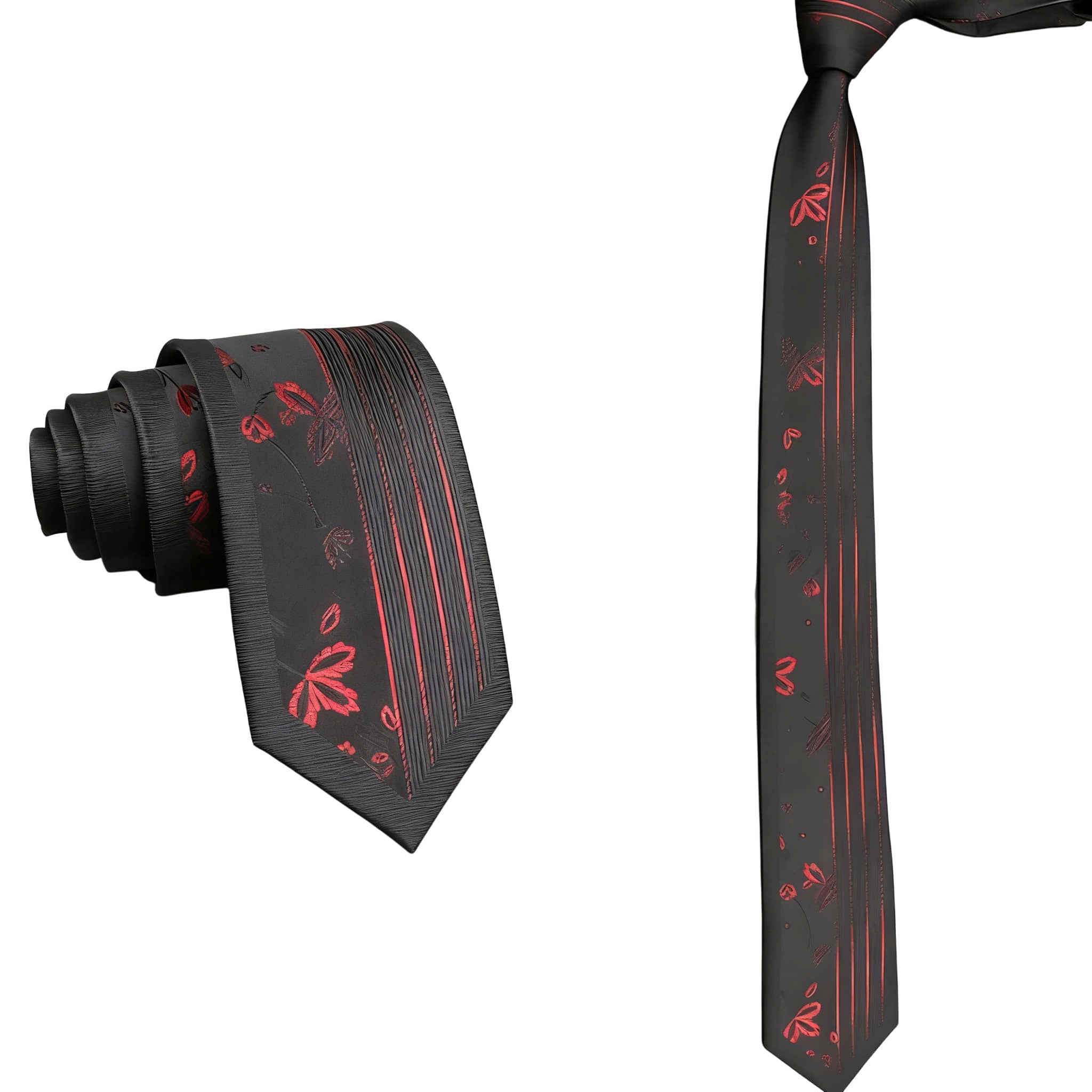 Black Red Floral Necktie