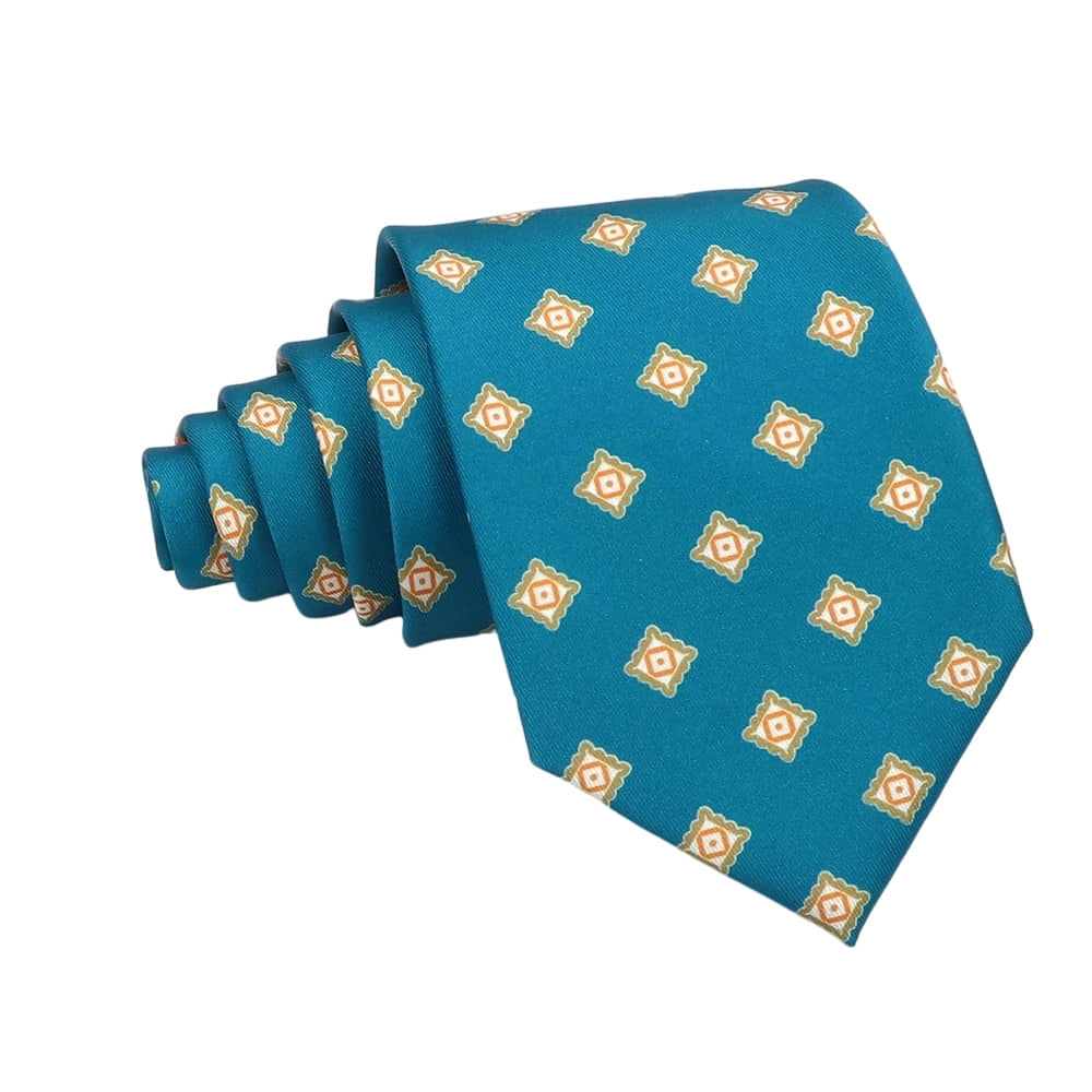 Teal Orange Geometric Necktie