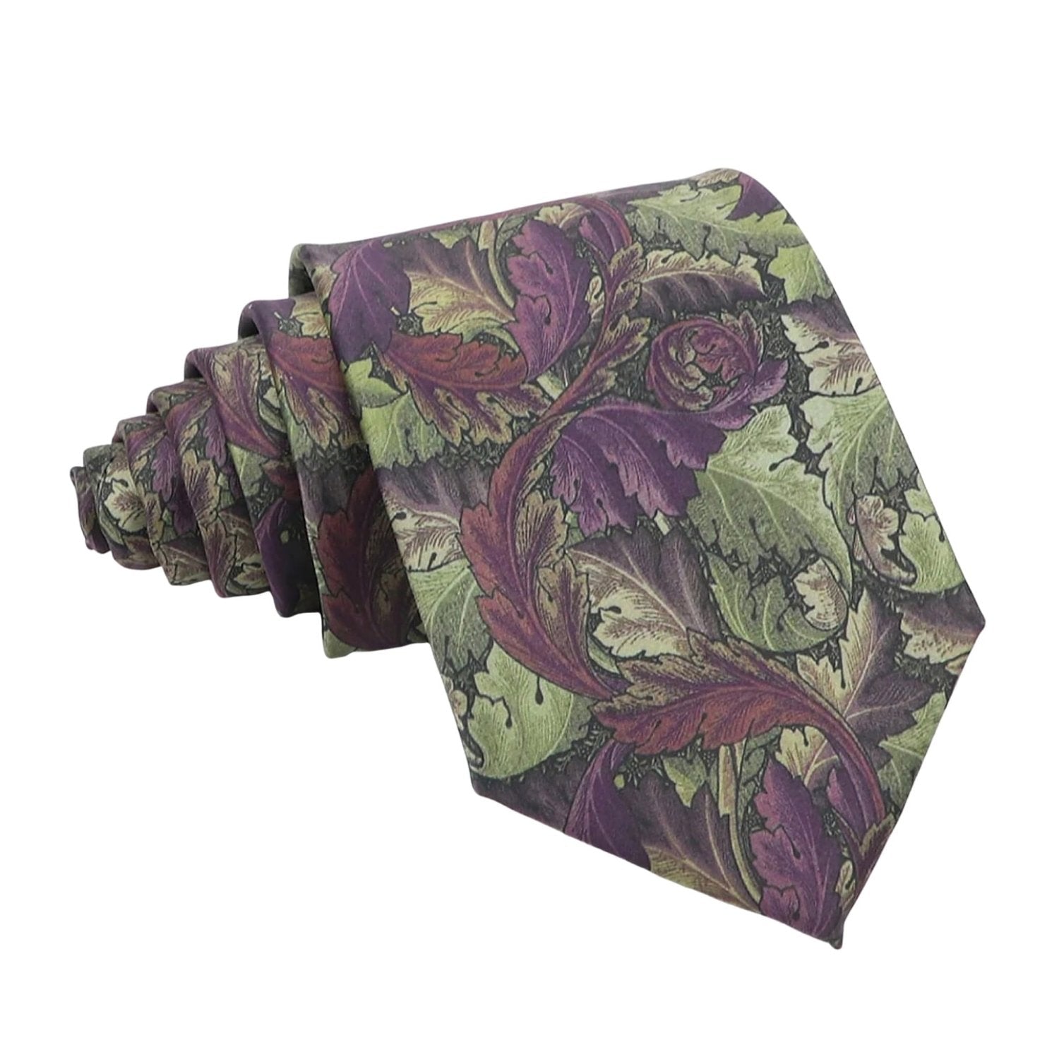 Purple With Green Leaves Necktie