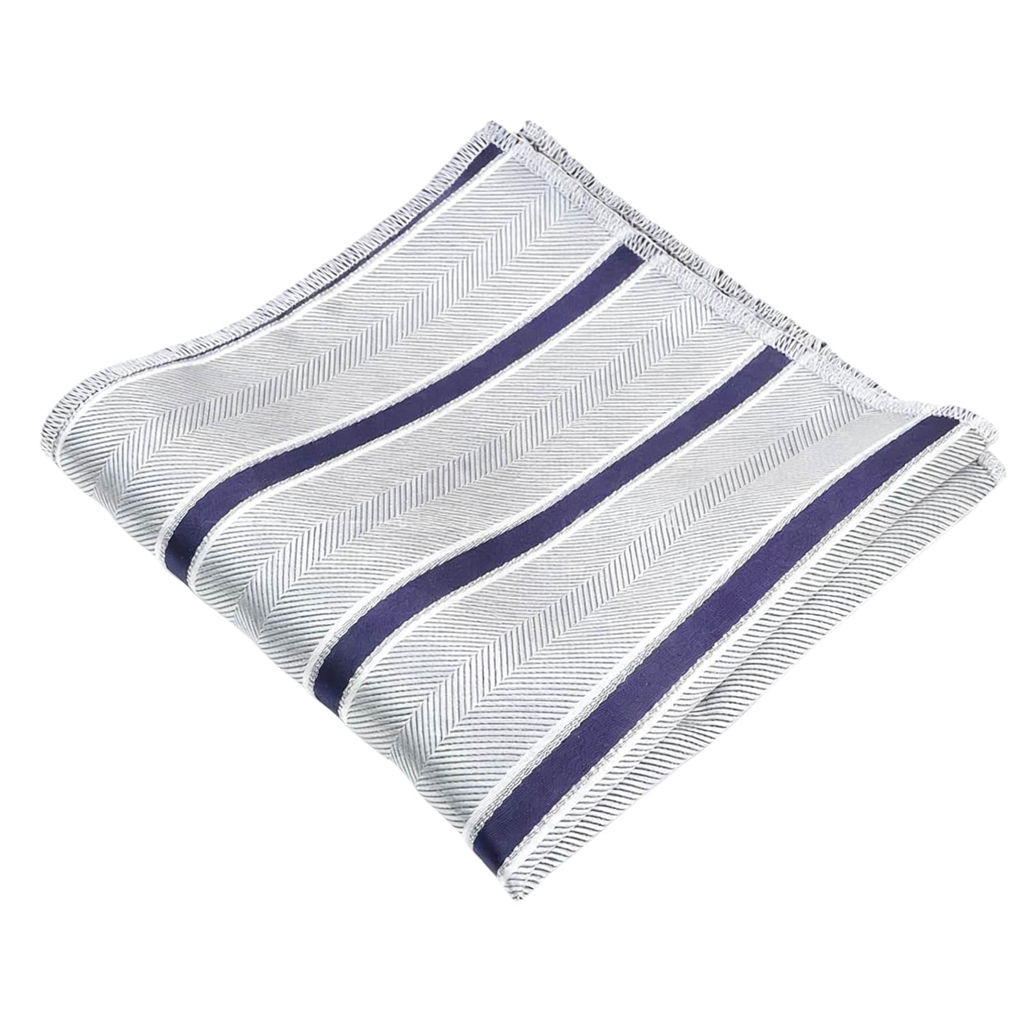 Silver Blue Striped Pocket Square