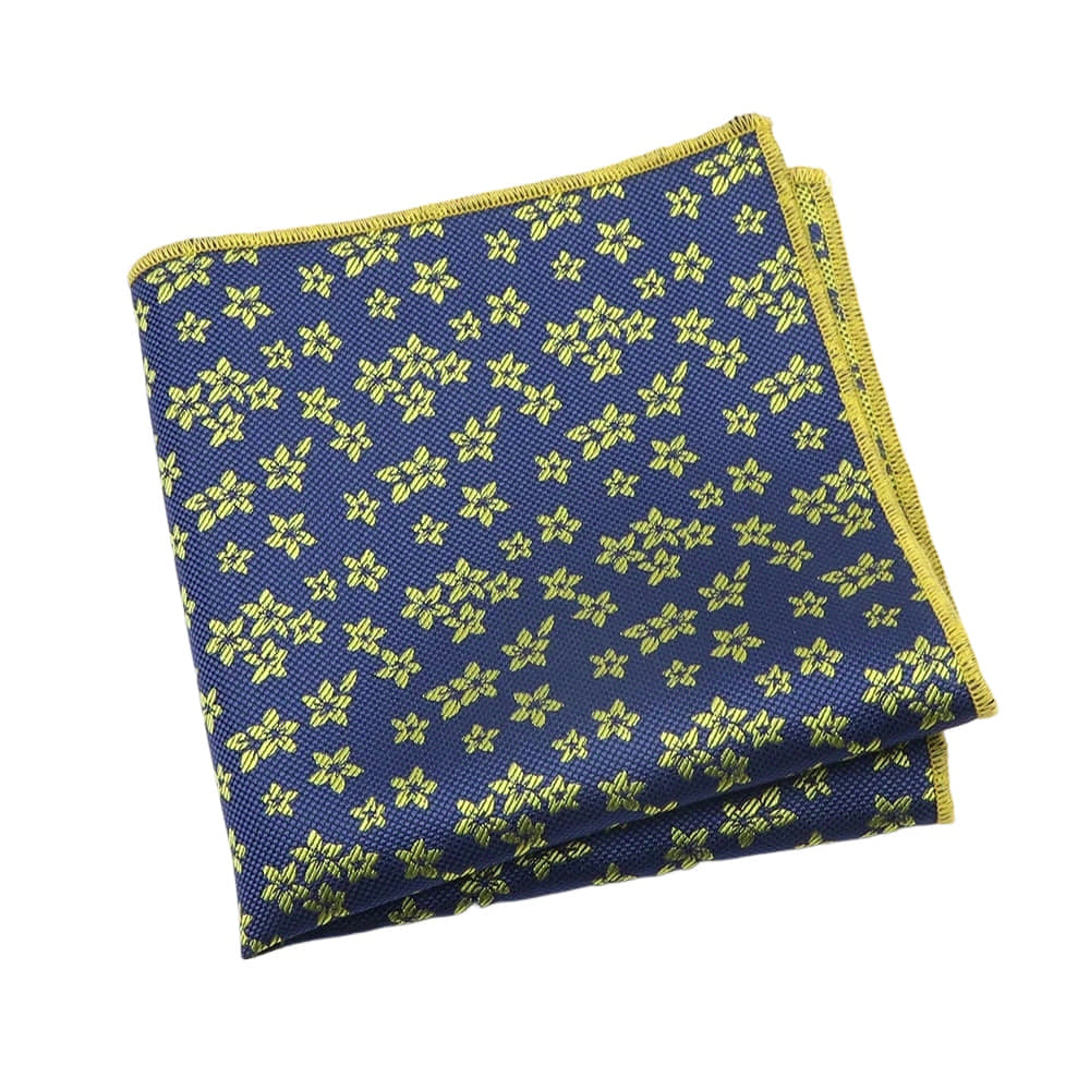 Navy Blue Yellow Floral Pocket Square