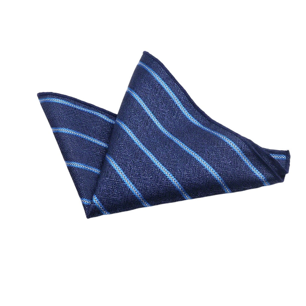 Navy Blue Light Blue Striped Pocket Square