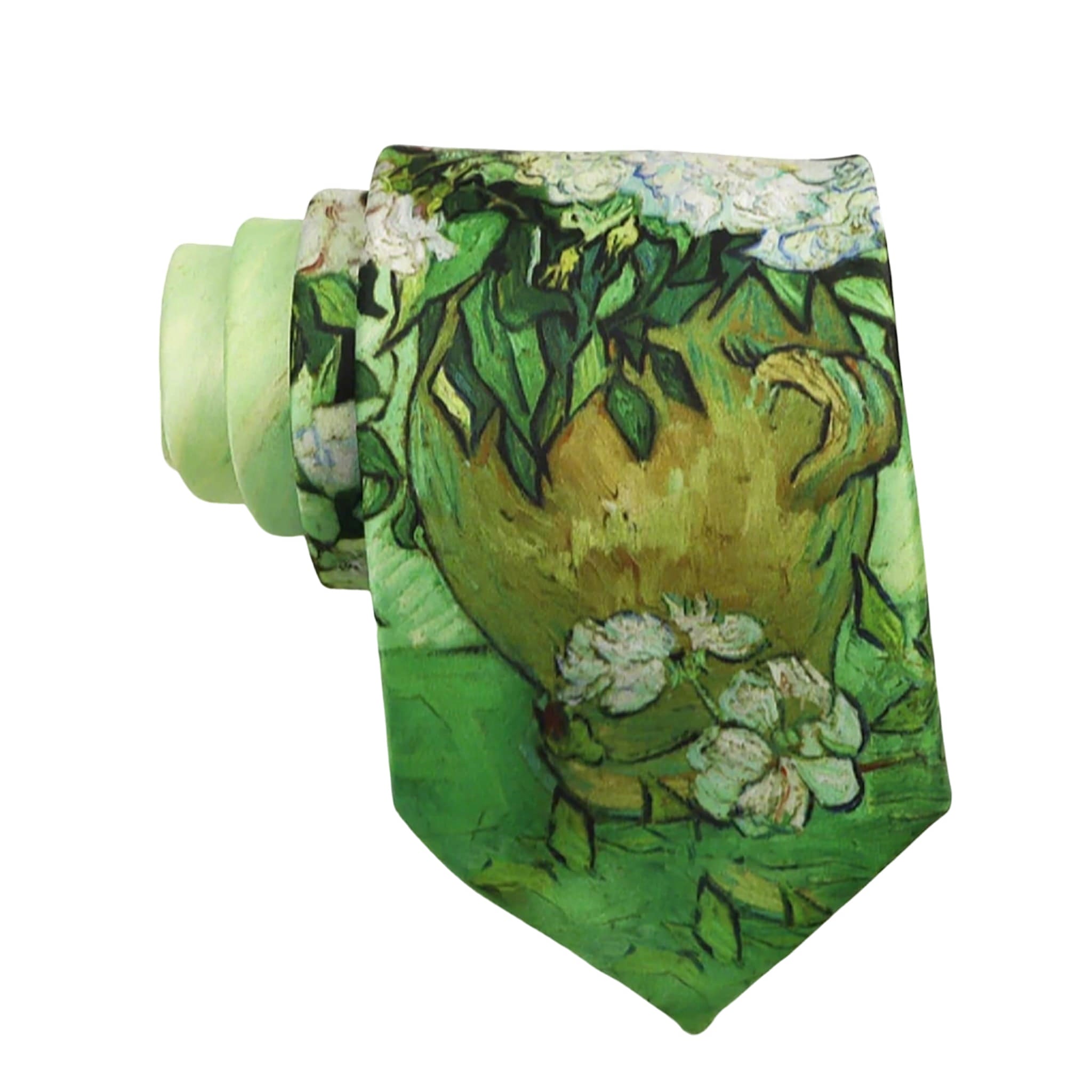 Lime Green White Floral Necktie