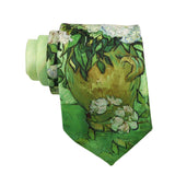 Lime Green White Floral Necktie