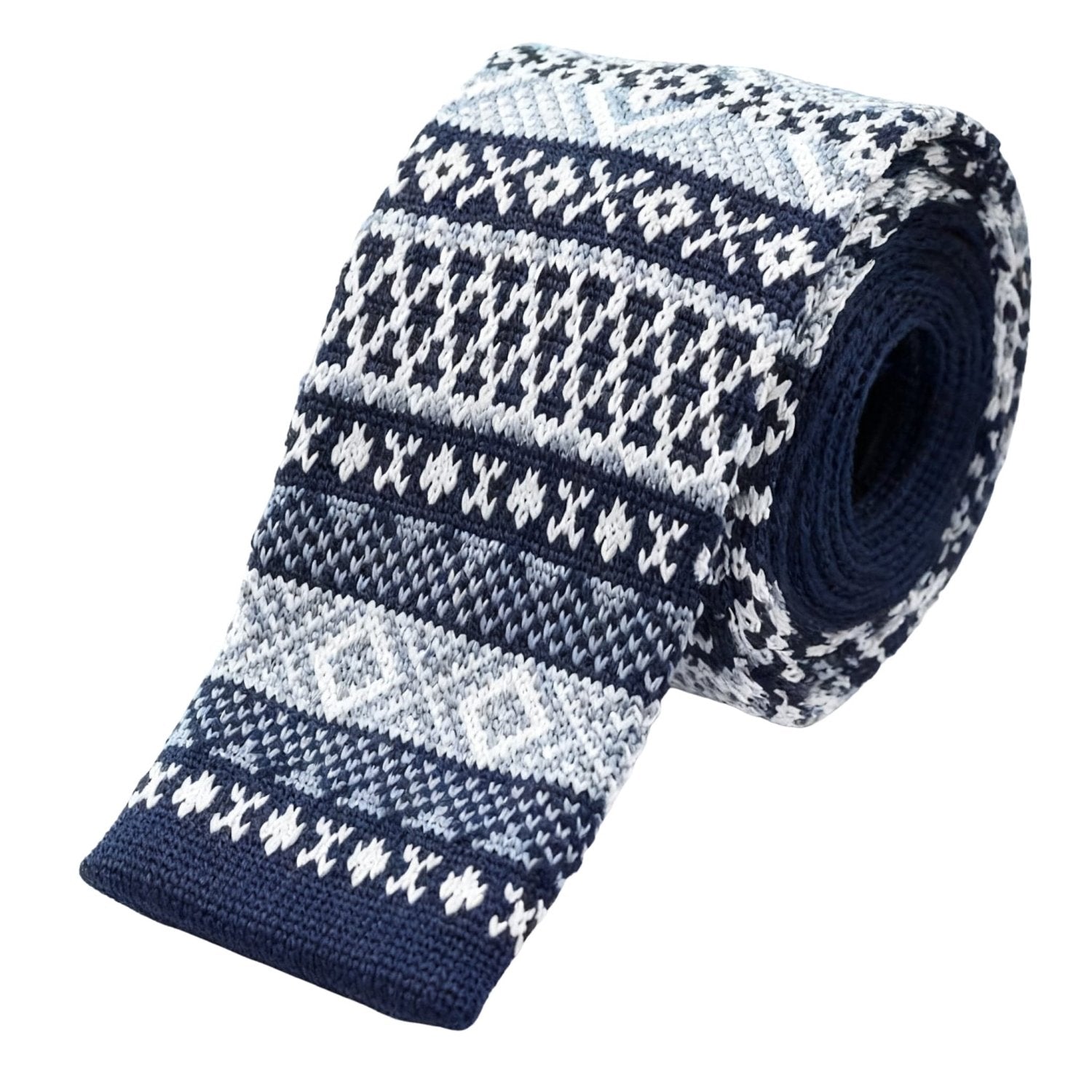 Navy Blue With White&Light Blue Geometric Necktie
