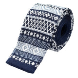 Navy White Geometric Knitted Tie