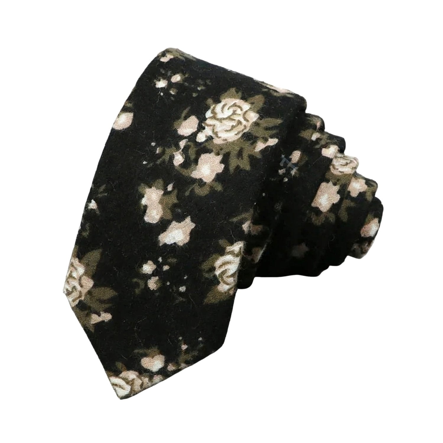 Black With Beige Floral Necktie