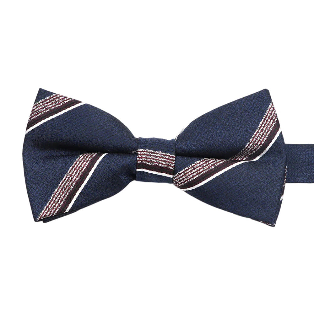 Navy Blue White Striped Bowtie