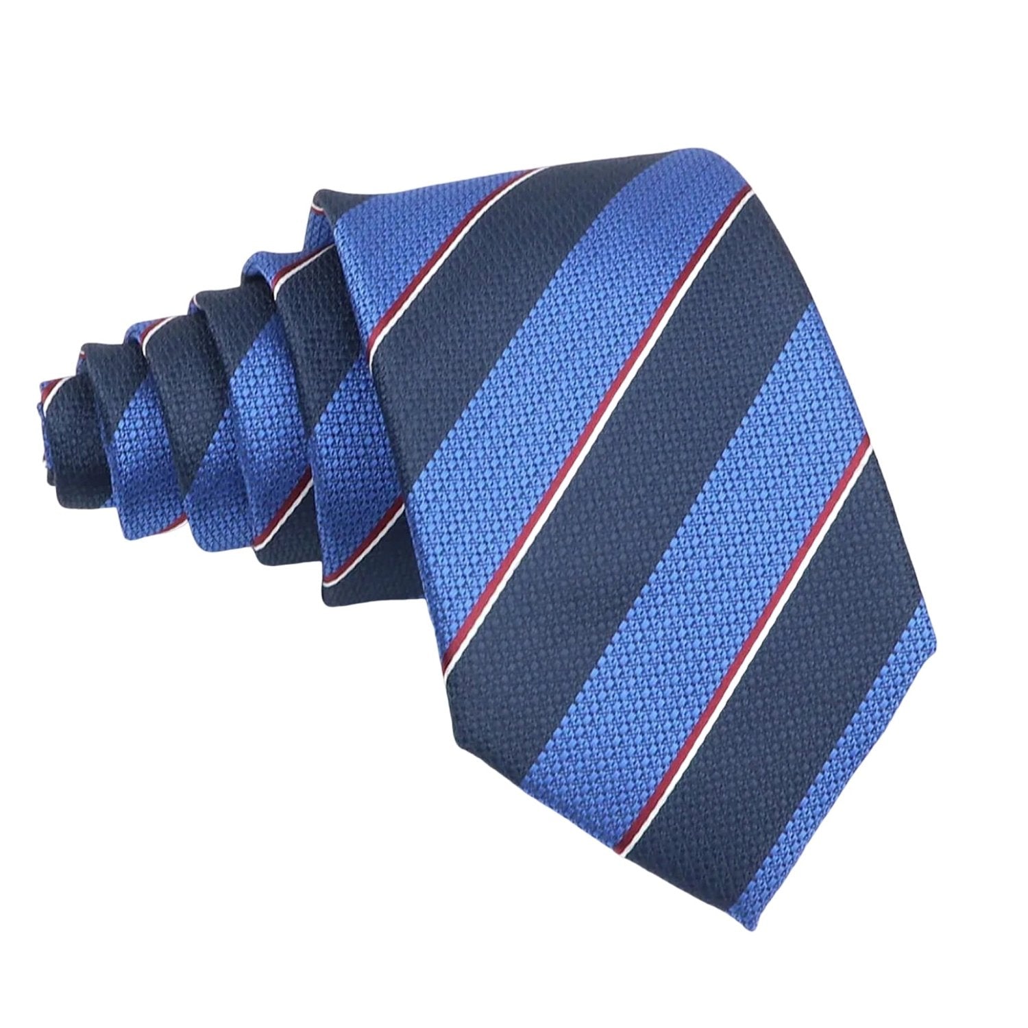 Blue With Red And White Striped Necktie