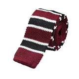 Burgundy White Black Stripe Knitted Necktie