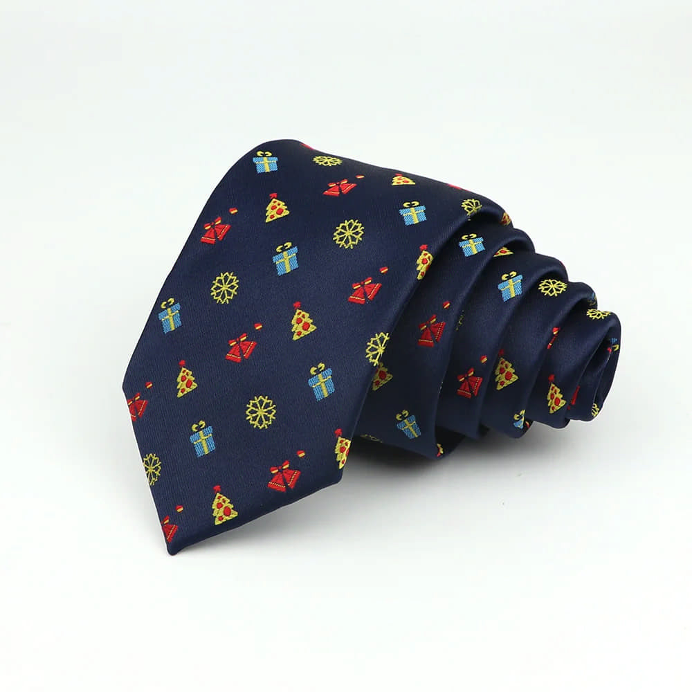Navy Blue With Red And Yellow Christmas Pattern Necktie