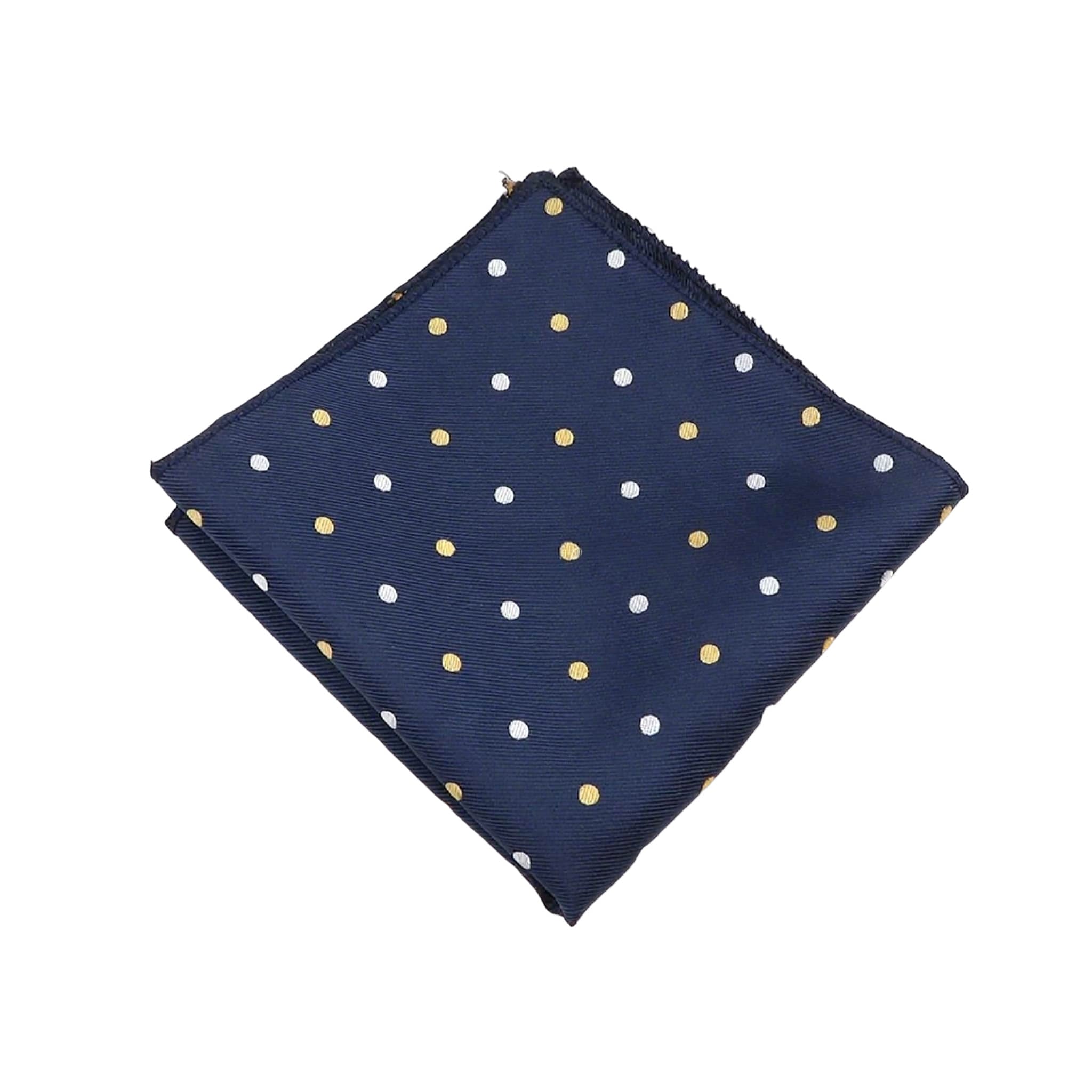 Navy Blue Yellow Polka Dot Pocket Square