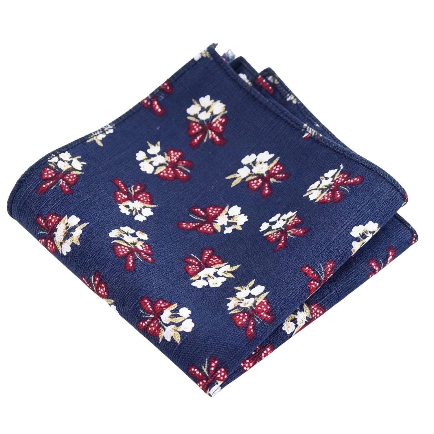 Navy Blue With Red White Floral Pocket Square