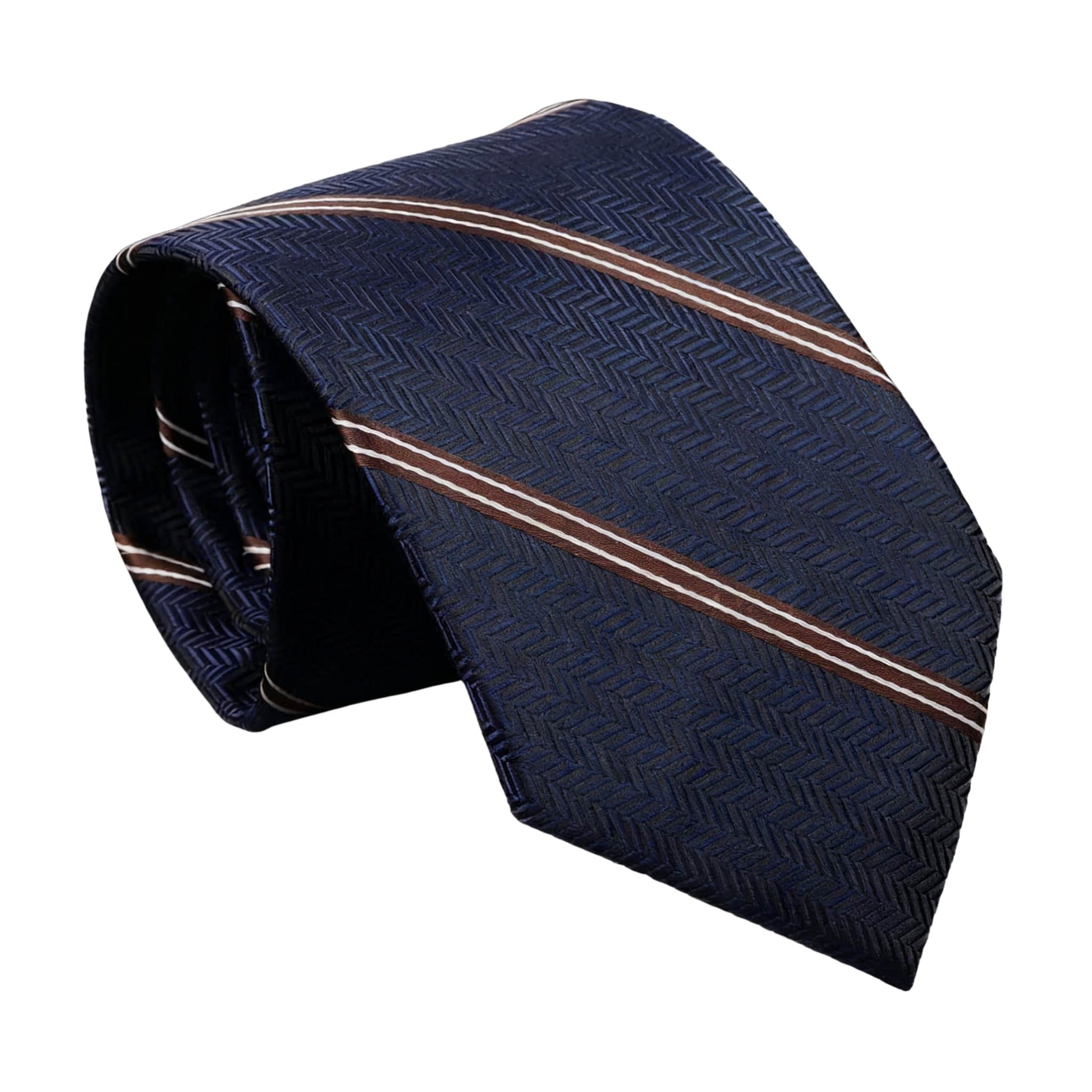Navy Blue Brown Striped Necktie