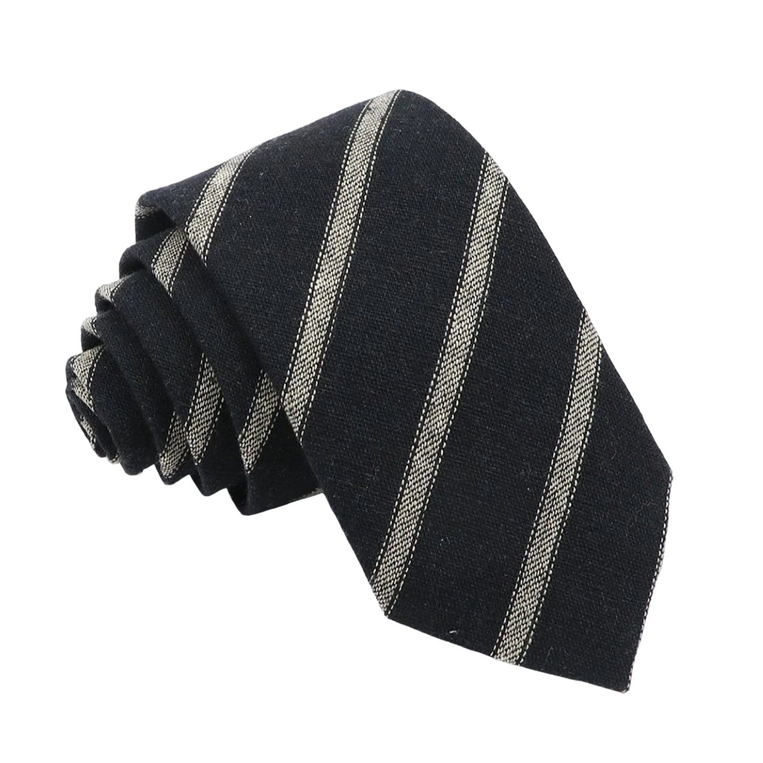 Black With Light Beige Diagonal Stripes Necktie