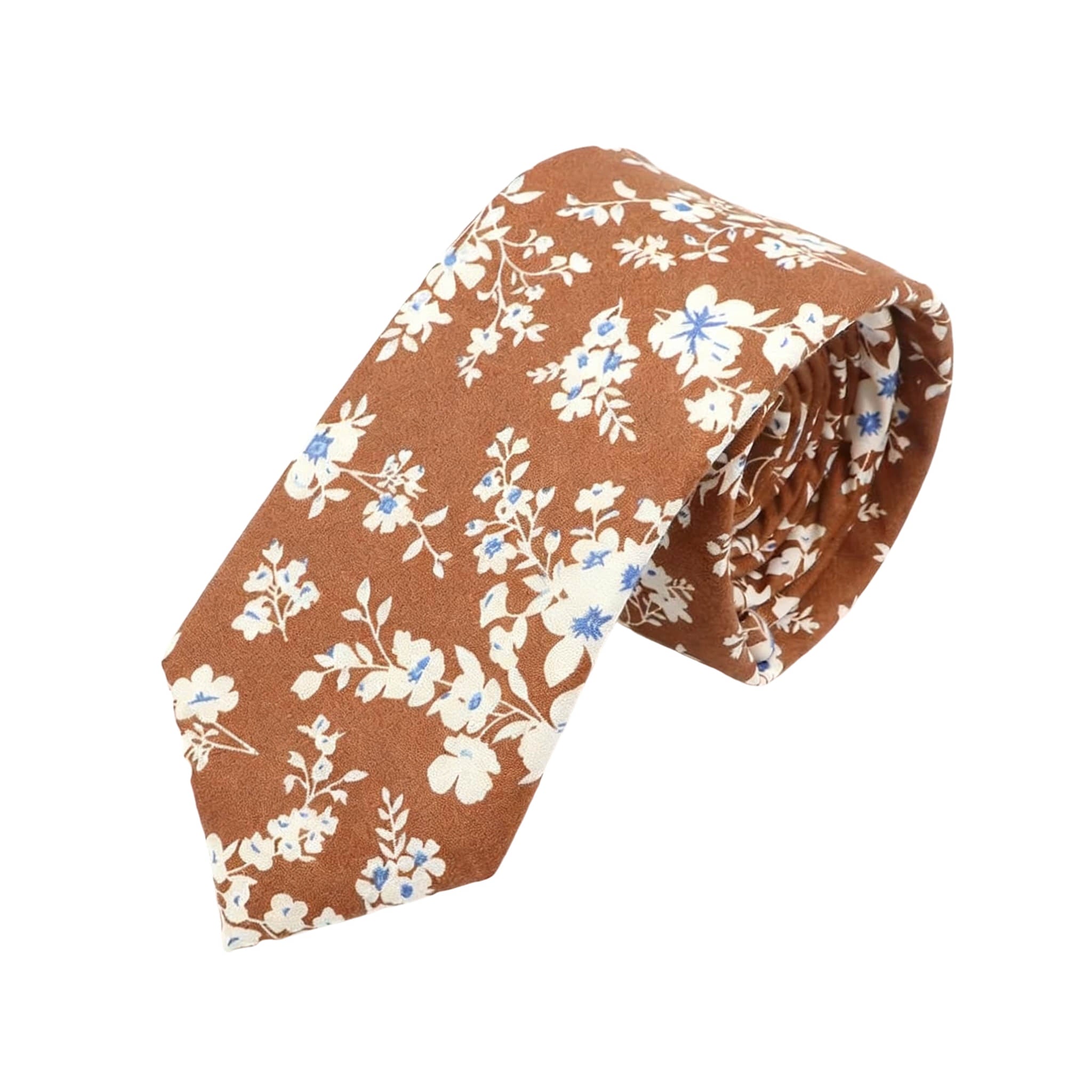 Brown White Floral Necktie