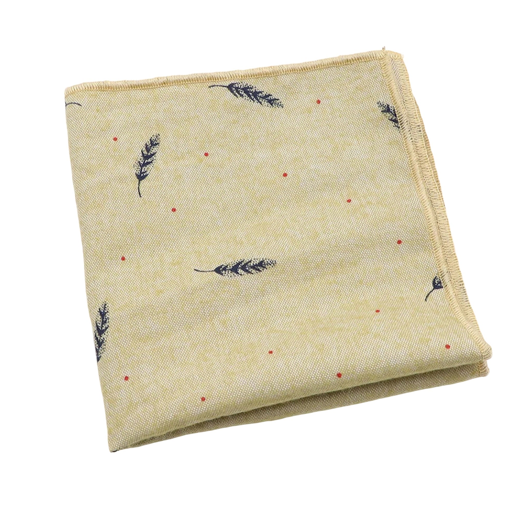 Beige Blue Feather Pocket Square