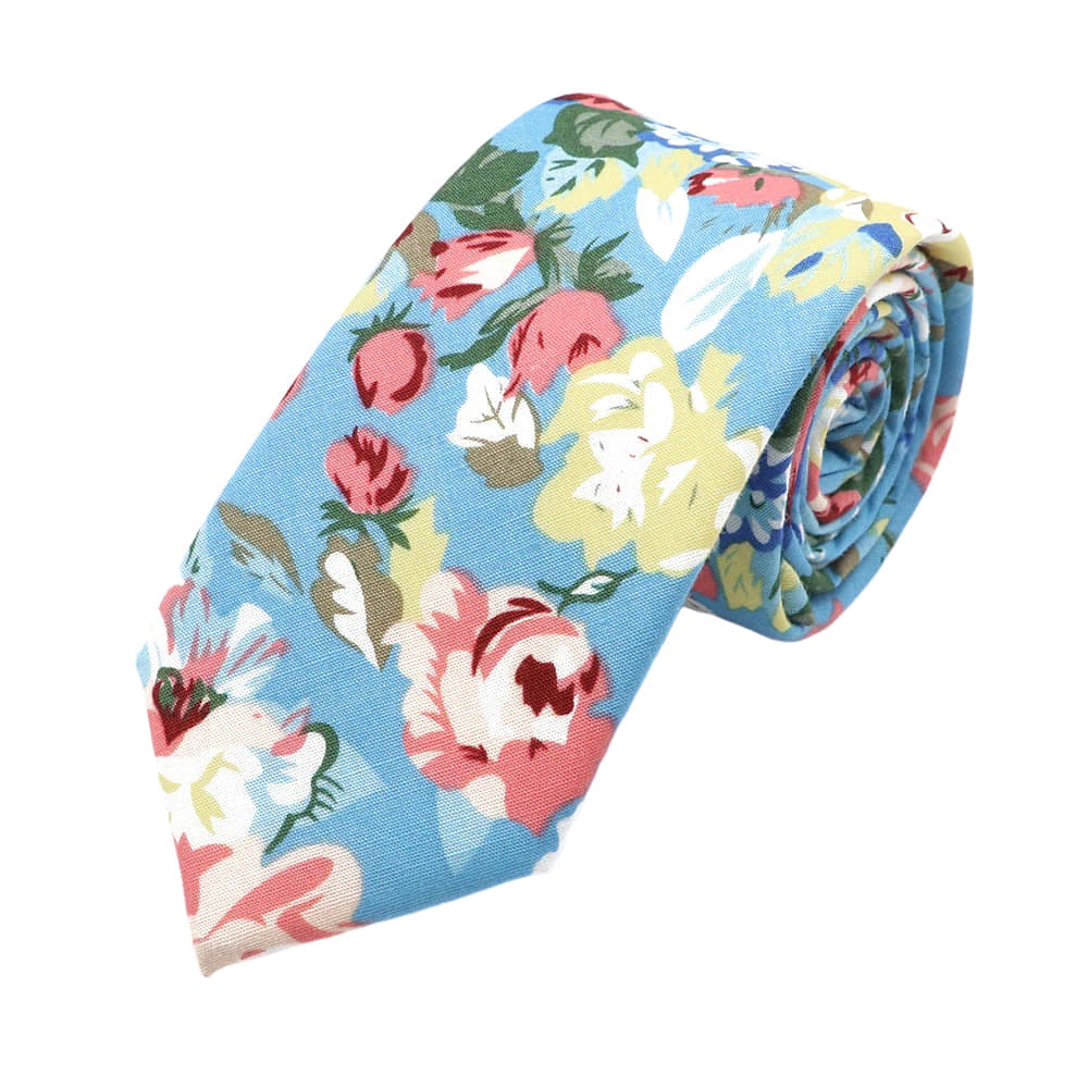 Light Blue Pink Floral Necktie