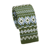 Olive Green White Geometric Necktie