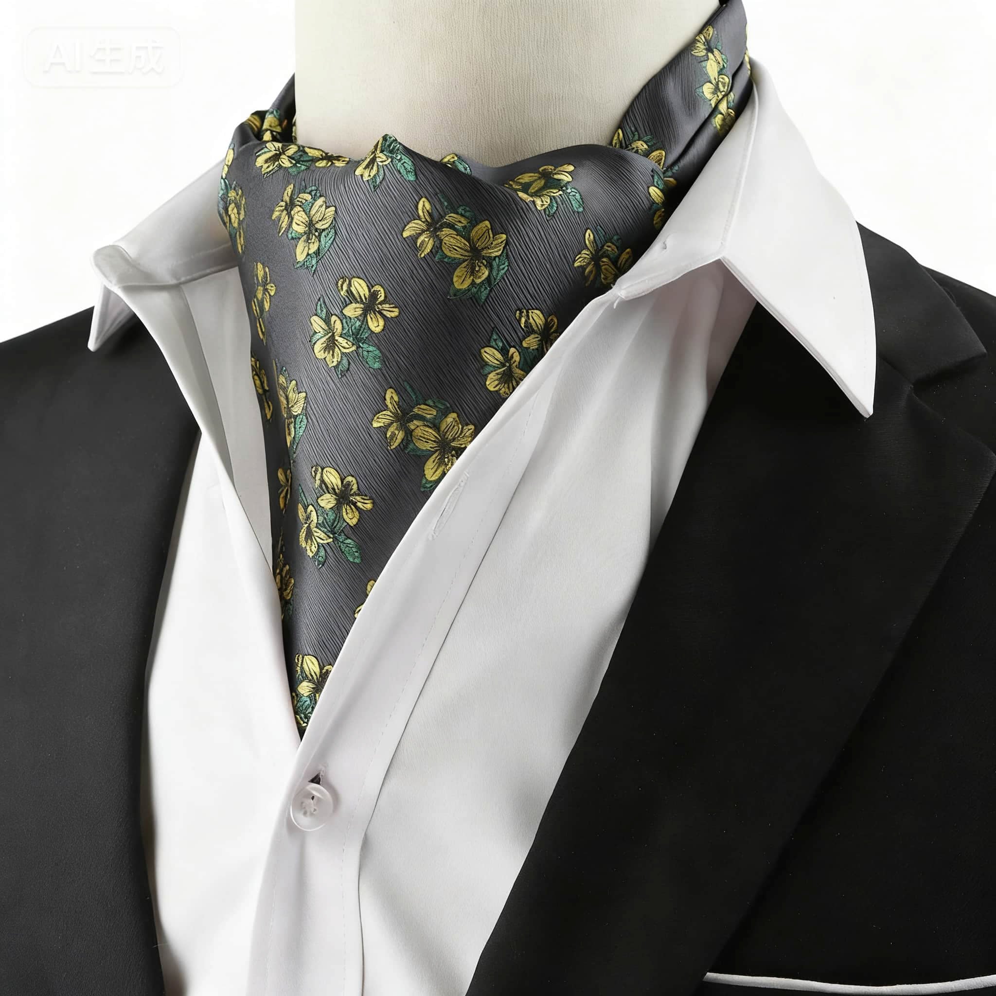 Gray Yellow Floral Ascot