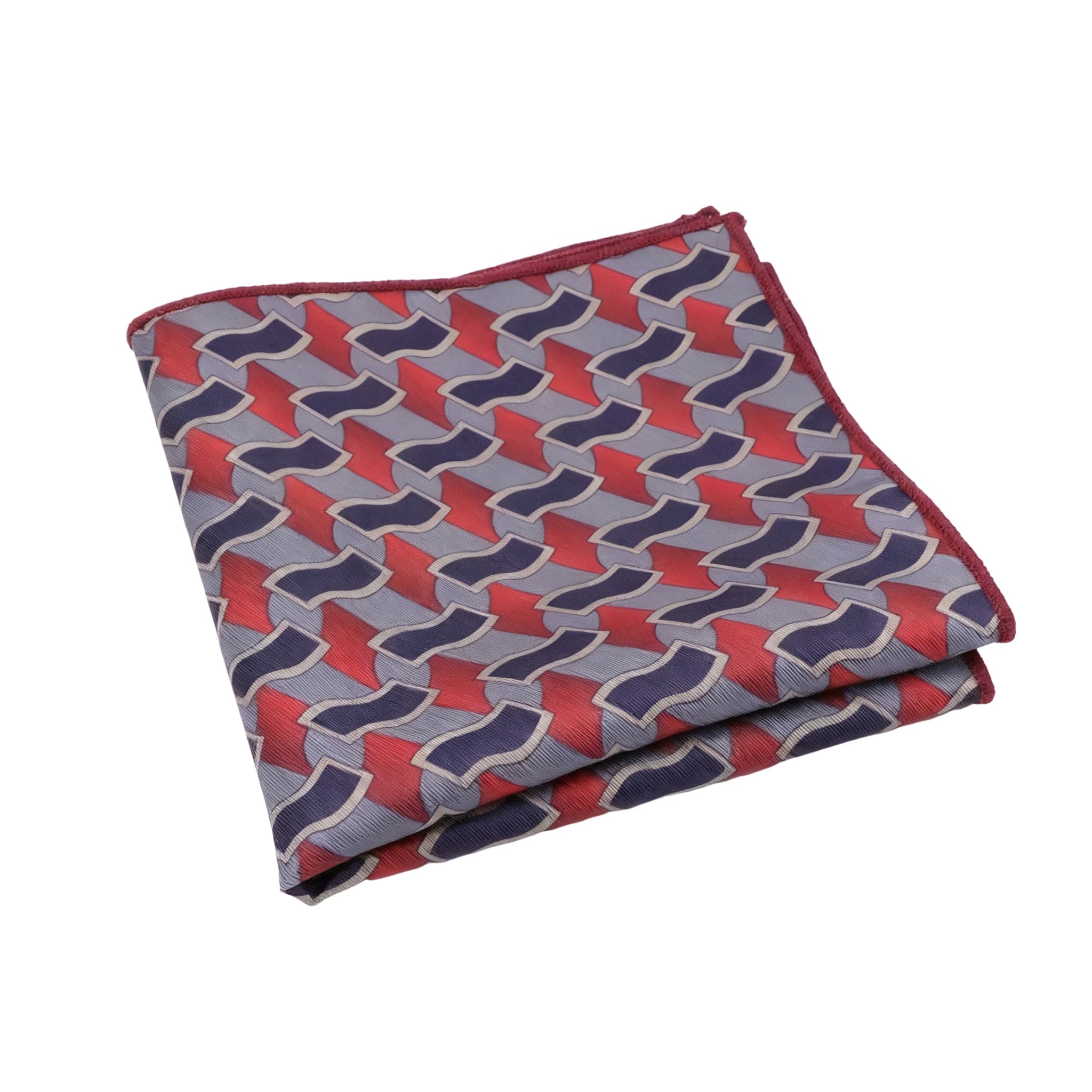Gray Red Geometric Pocket Square