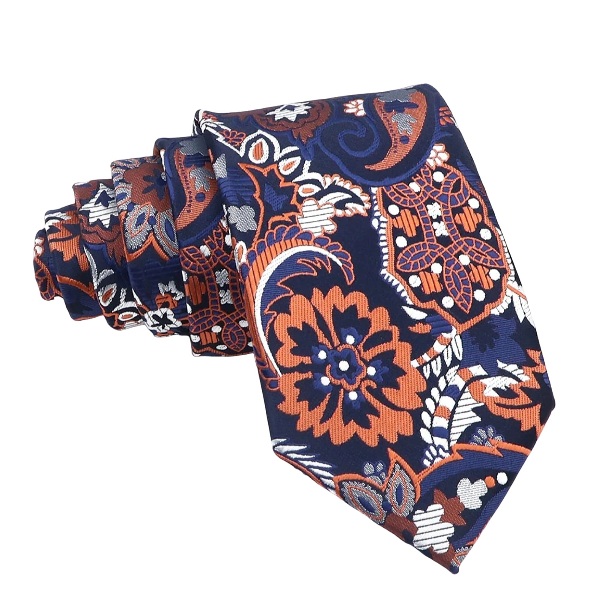 Navy Blue Orange Paisley Necktie