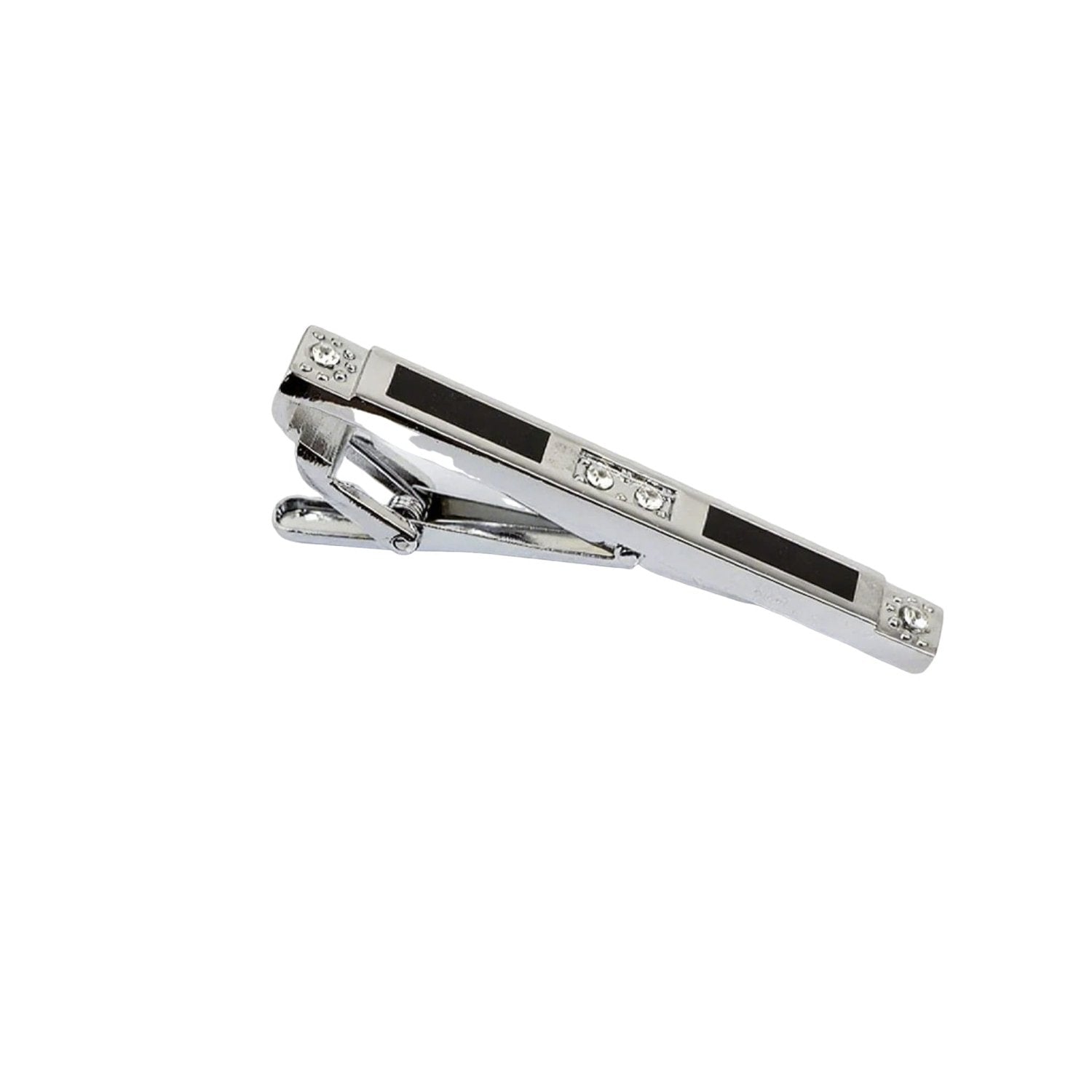 Silver With Black Rectangles Rhinestones Tie Bar