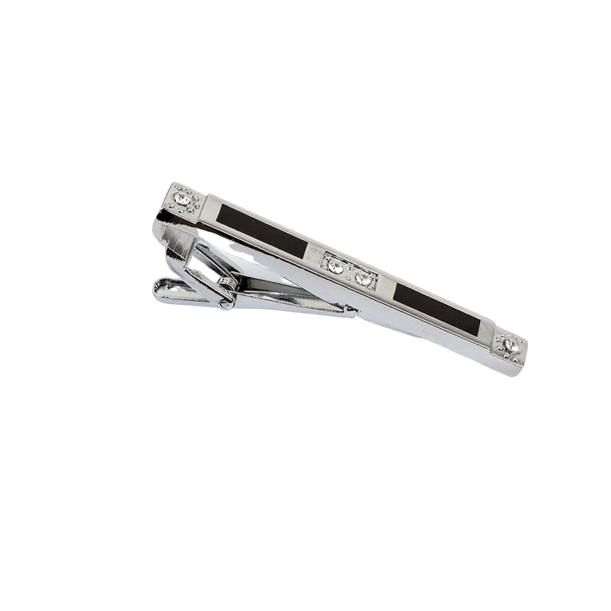 Silver Black Crystal Stripe Tie Clip