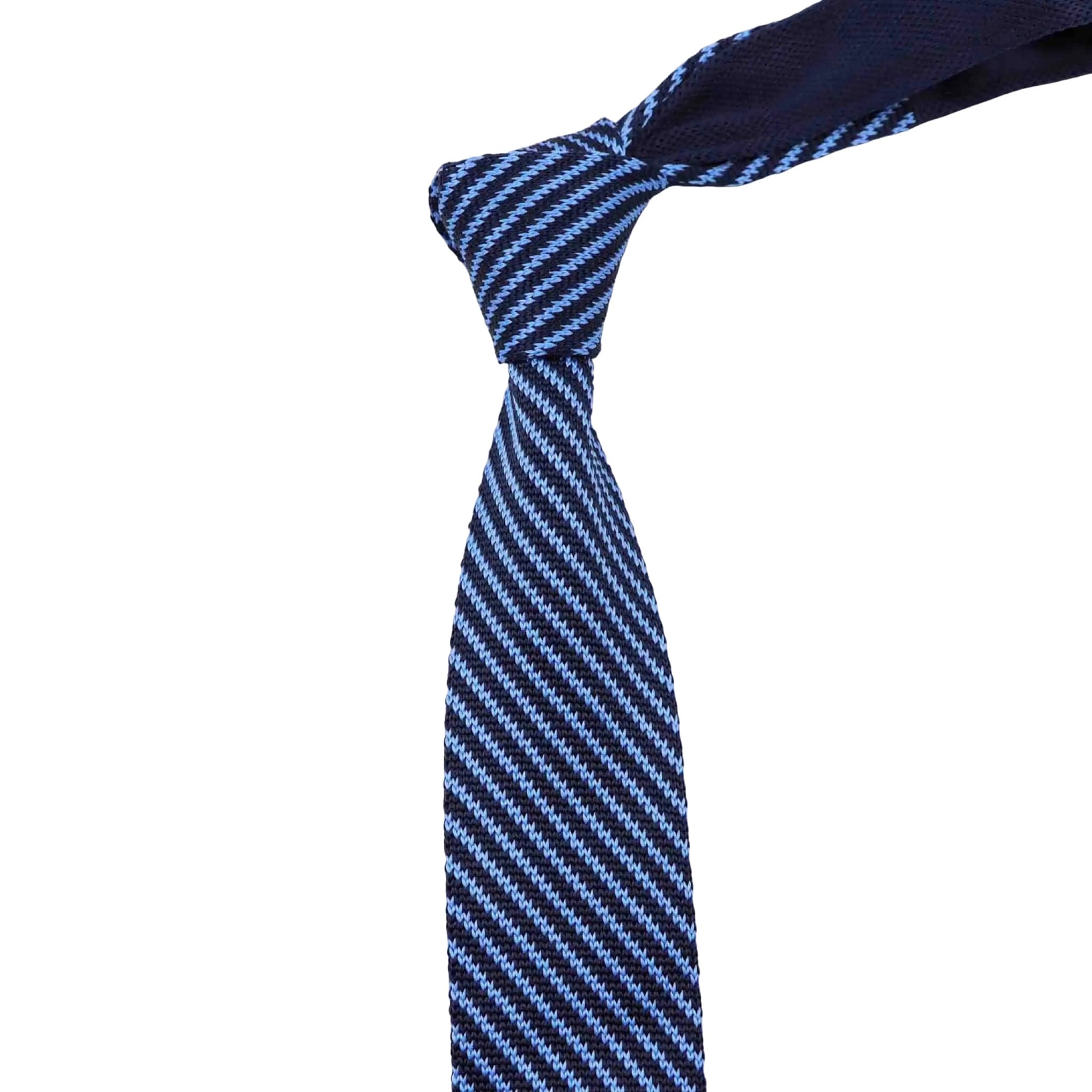Blue Light Blue Striped Knitted Tie