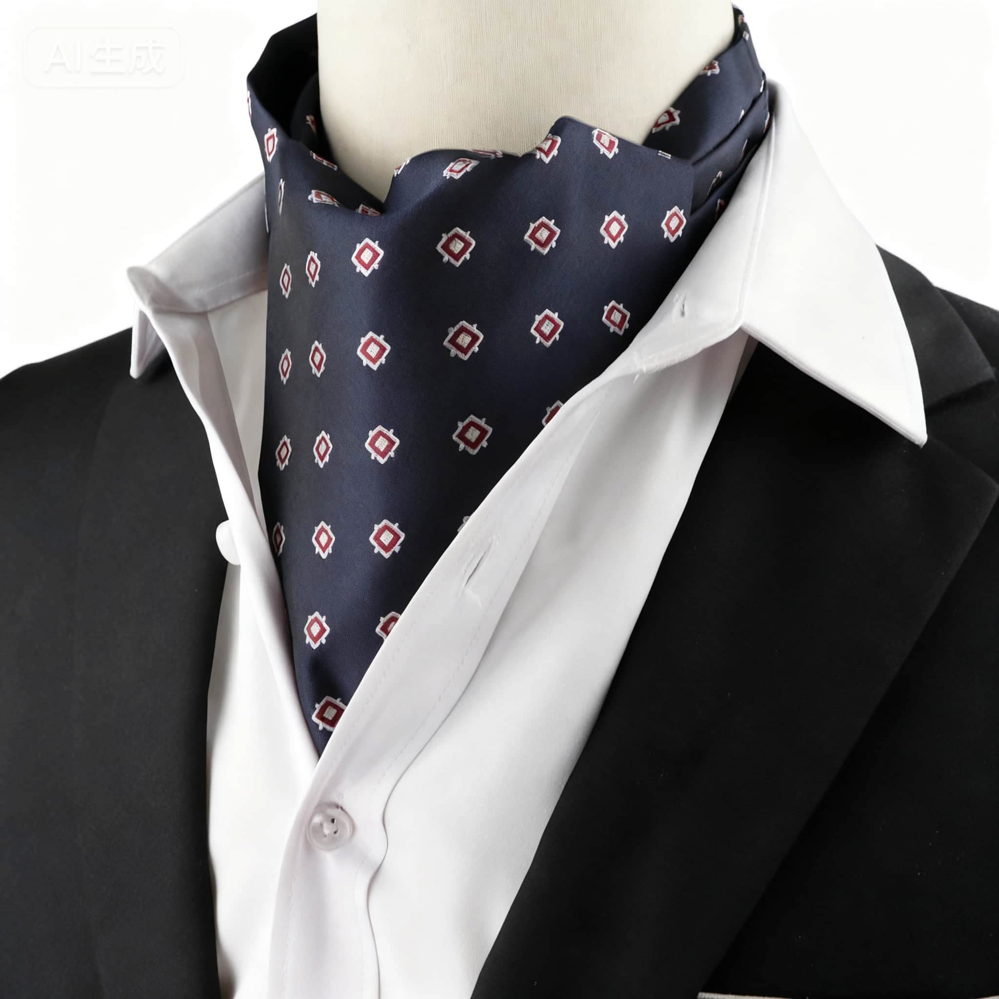 Navy Blue Red Geometric Ascot