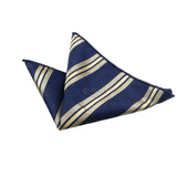 Navy Blue Gold Striped Pocket Square