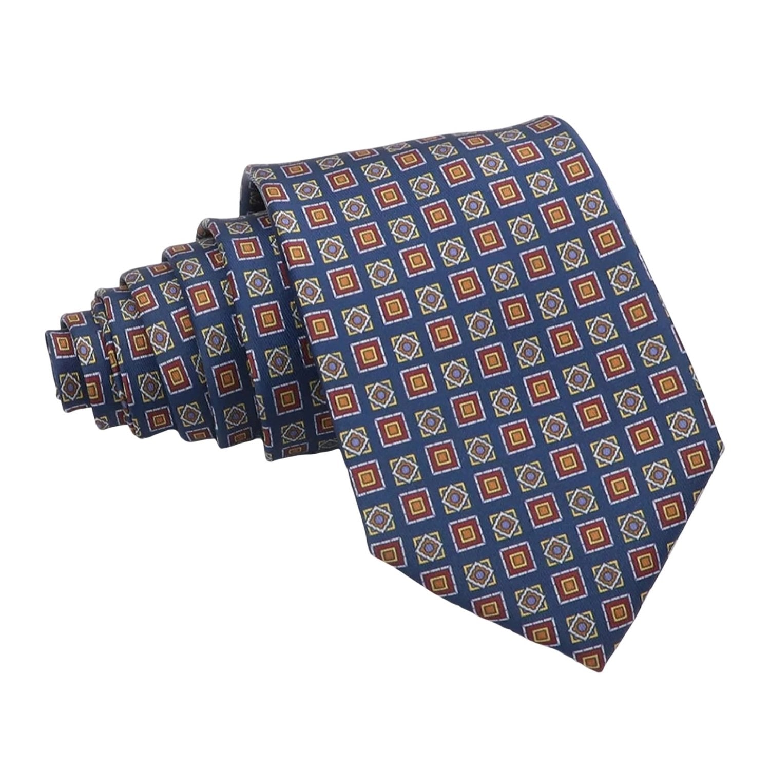 Blue With Red Geometric Necktie