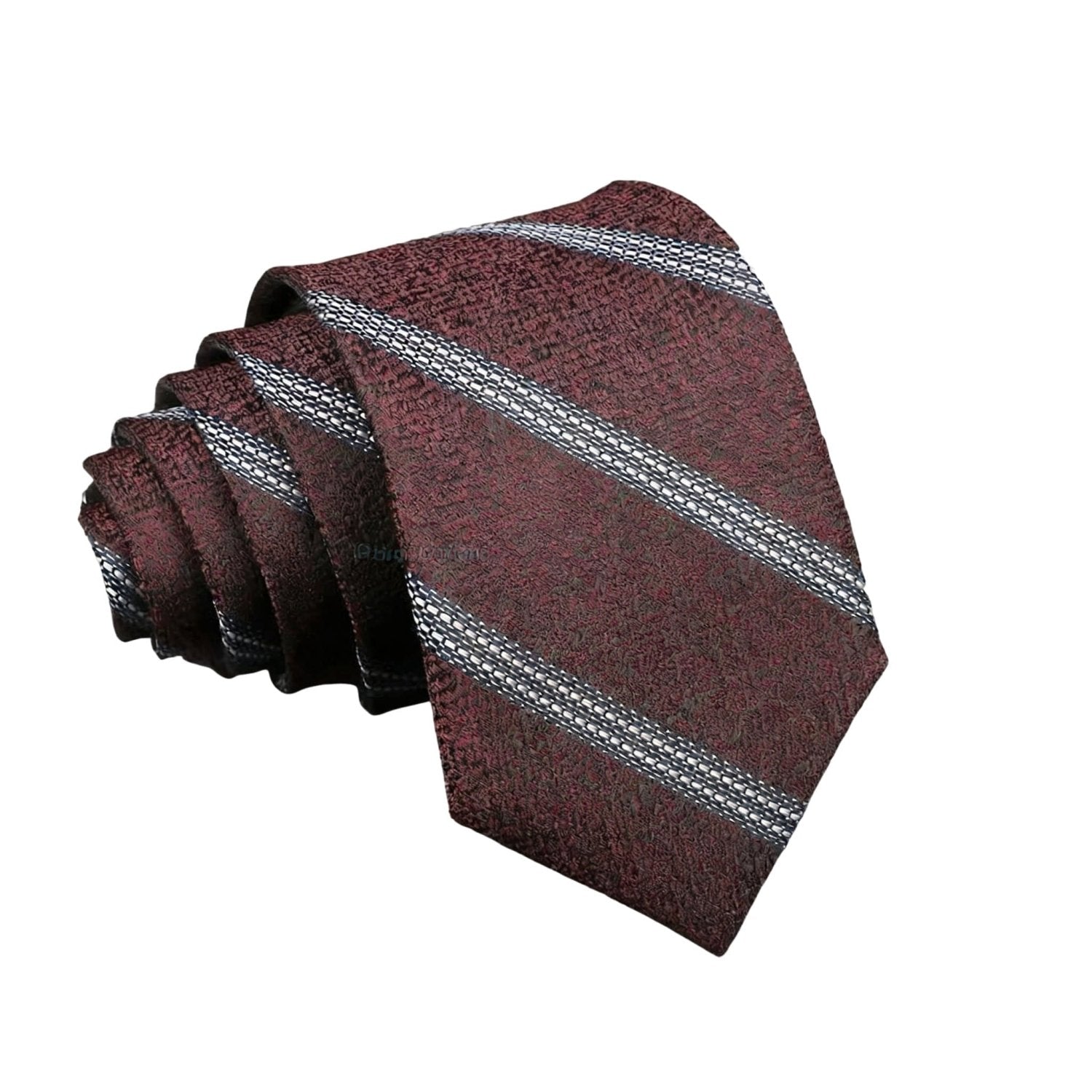Burgundy With White and Navy Diagonal Stripes Necktie