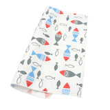 White Blue Fish Pocket Square
